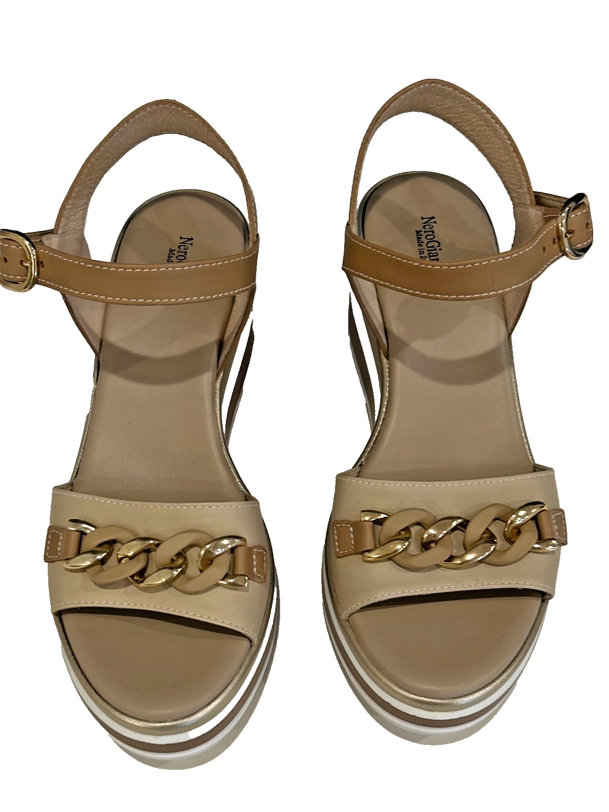 Nero Giardini Womens Chain Ankle Strap Platform Wedge Sandal Size 38