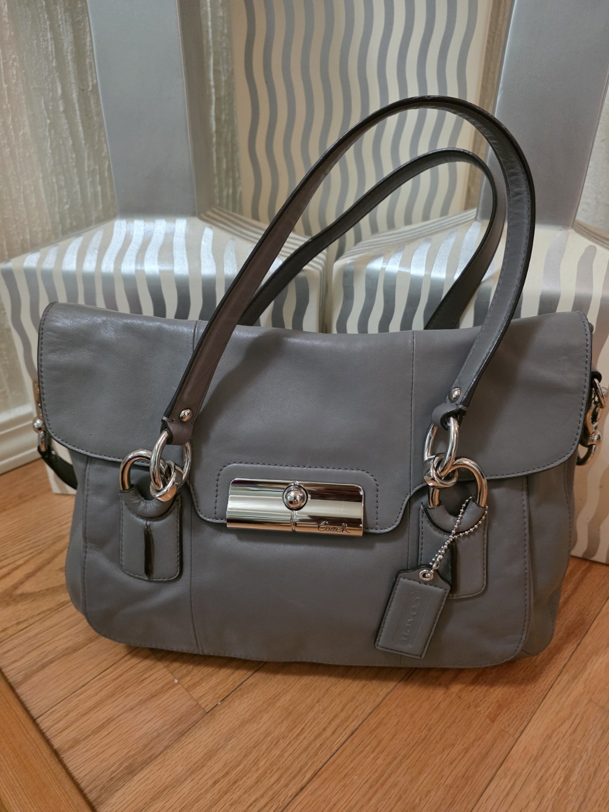Coach Poppy Kristin E1126-18277 Gray Soft Butter Leather Shoulder Handbag