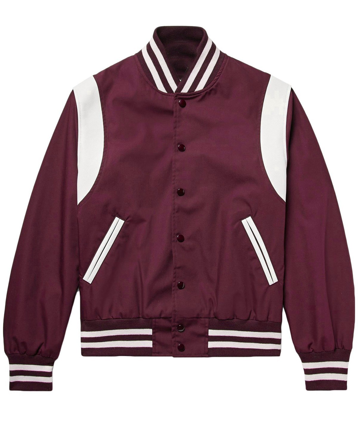 Varsity Letterman Jacket Satin Maroon White Striped Shoulder For Men, Women Kids