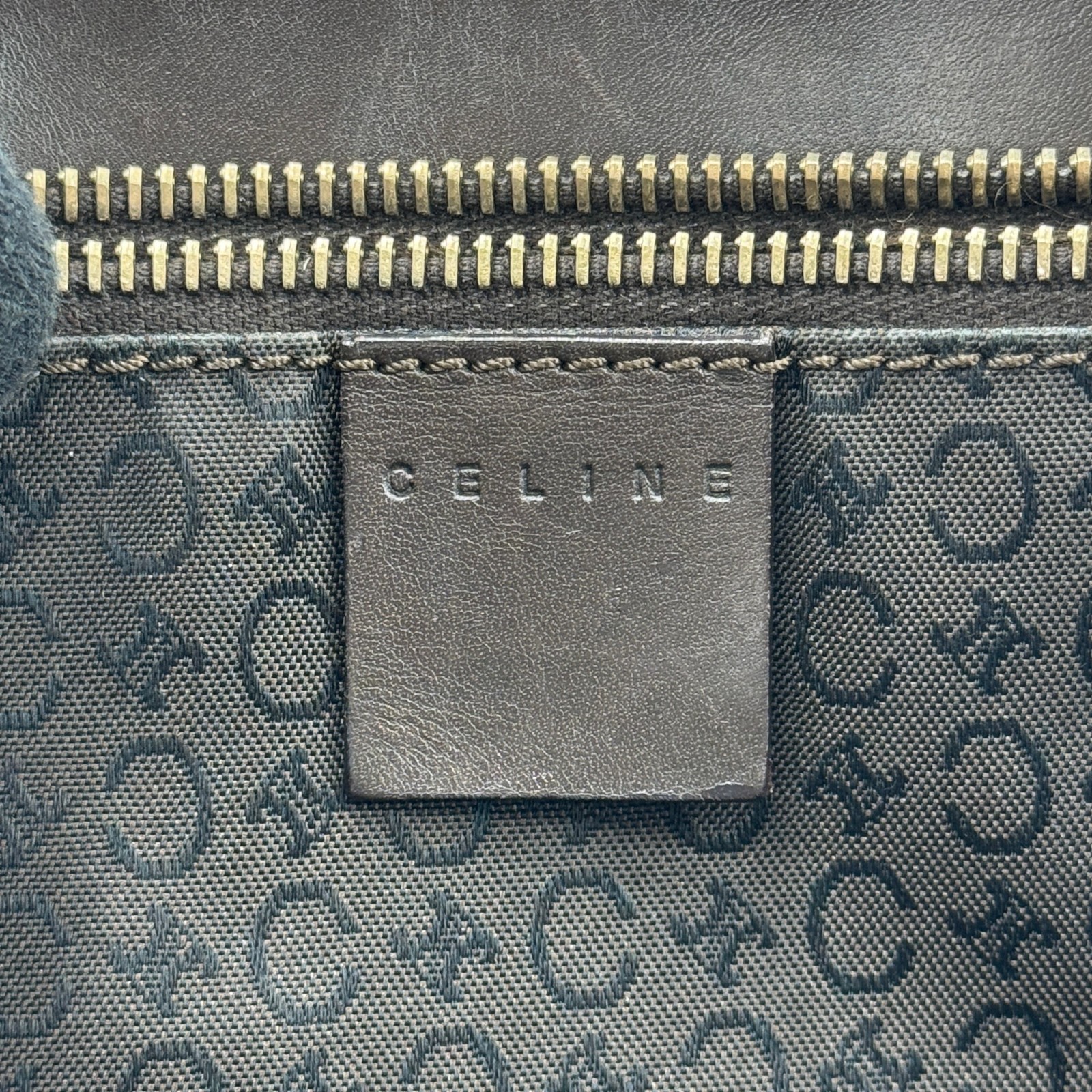 Auth Vintage CELINE C Macadam Pattern Tote Bag Canvas Leather Brown Purse