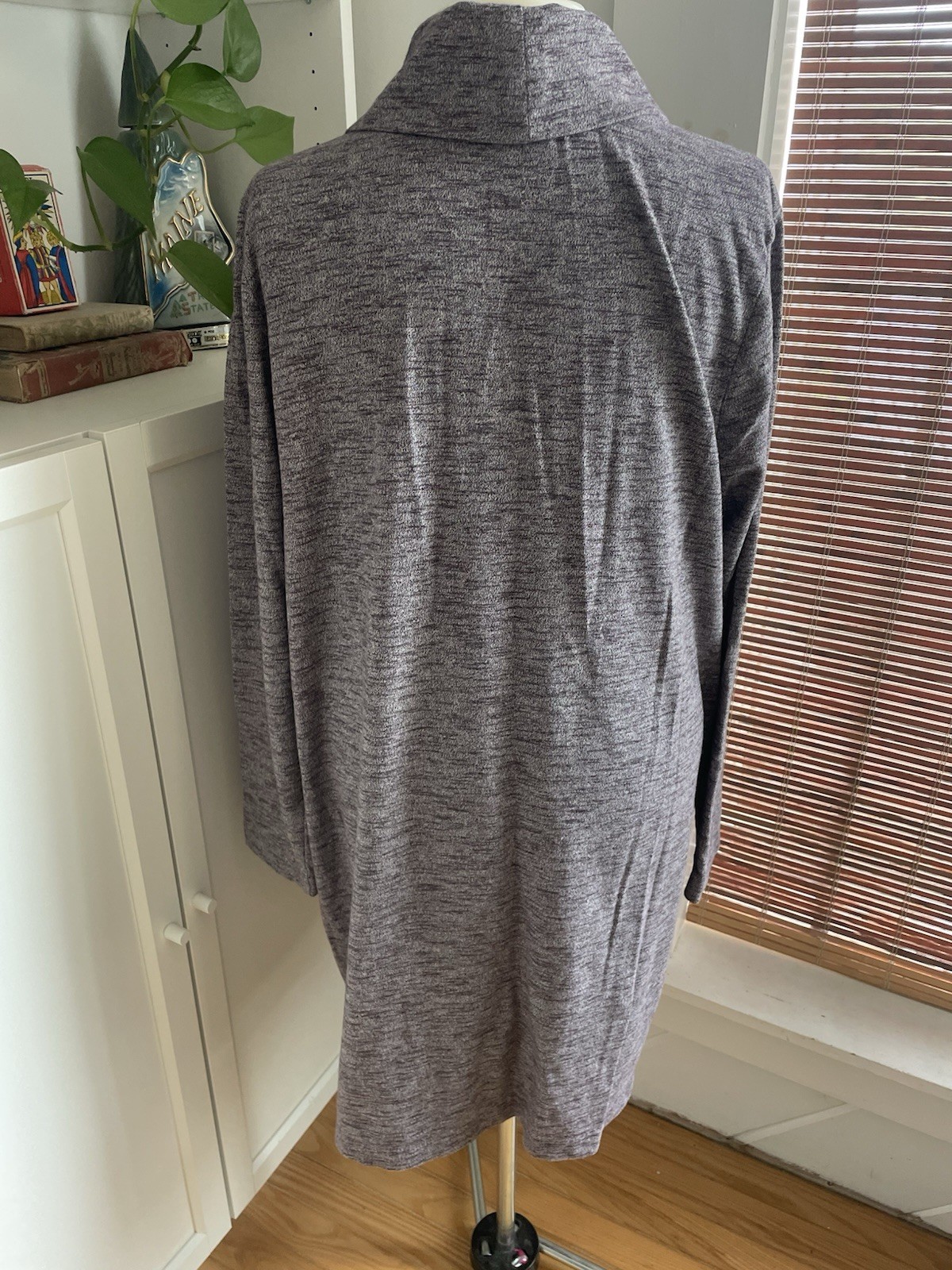 PureJill Cowl Neck Tunic Top Heathered Grey Drop In Pockets Lagenlook Sz L