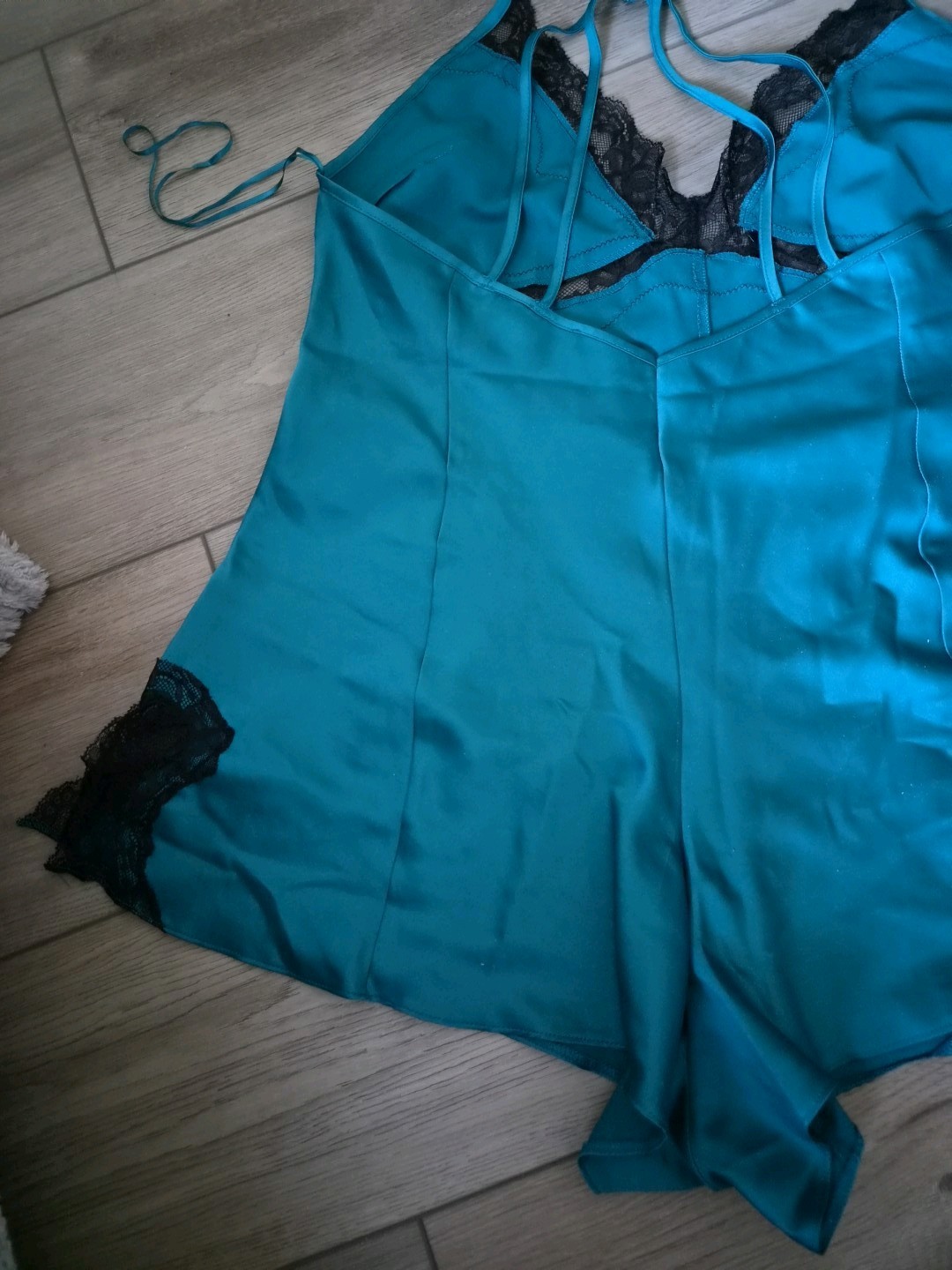 Ann Summers Teal Blue/Green Satin & Black Lace Playsuit Size Medium 12-14