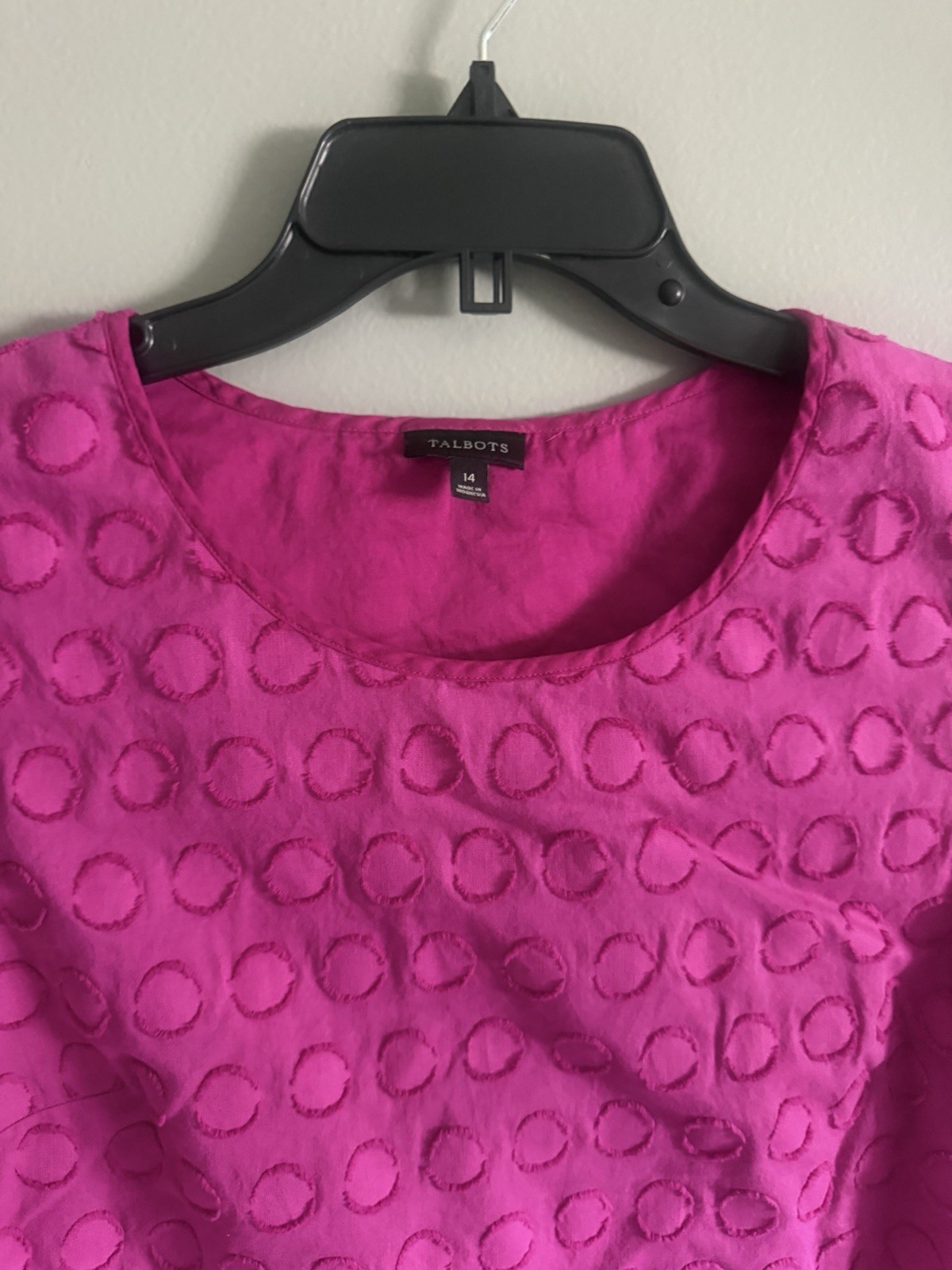 Talbots Pink Sleeveless Textured Circle Pattern Cotton Blouse Size 14