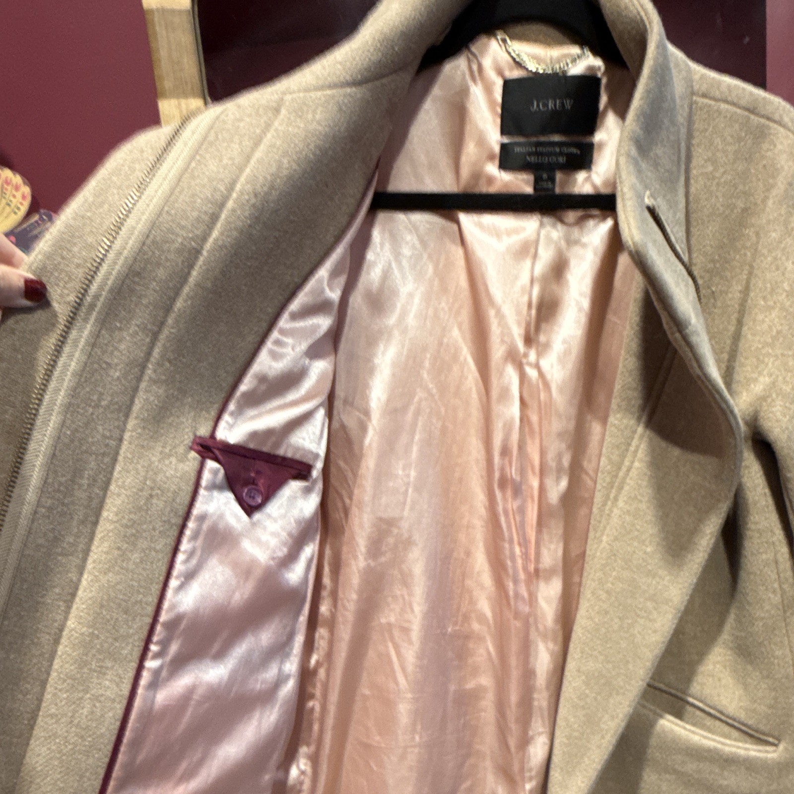 J.Crew Italian Stadium Cloth Nello Gori Beige/Camel Wool Blend Zip Coat Size 6