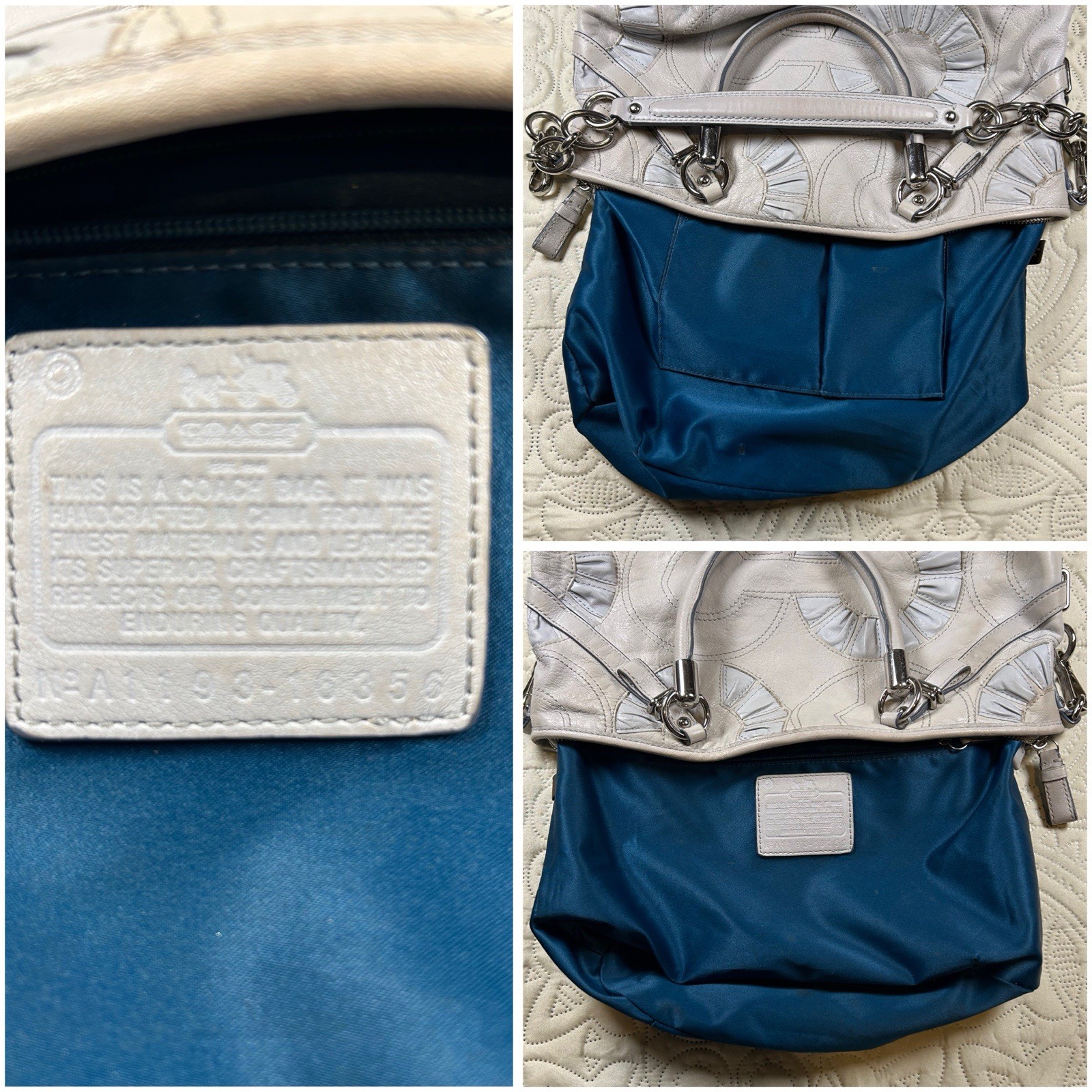 Coach Madison Sophia Leather Pleated C Hand Shoulder Bag Purse Chain Strap Grey