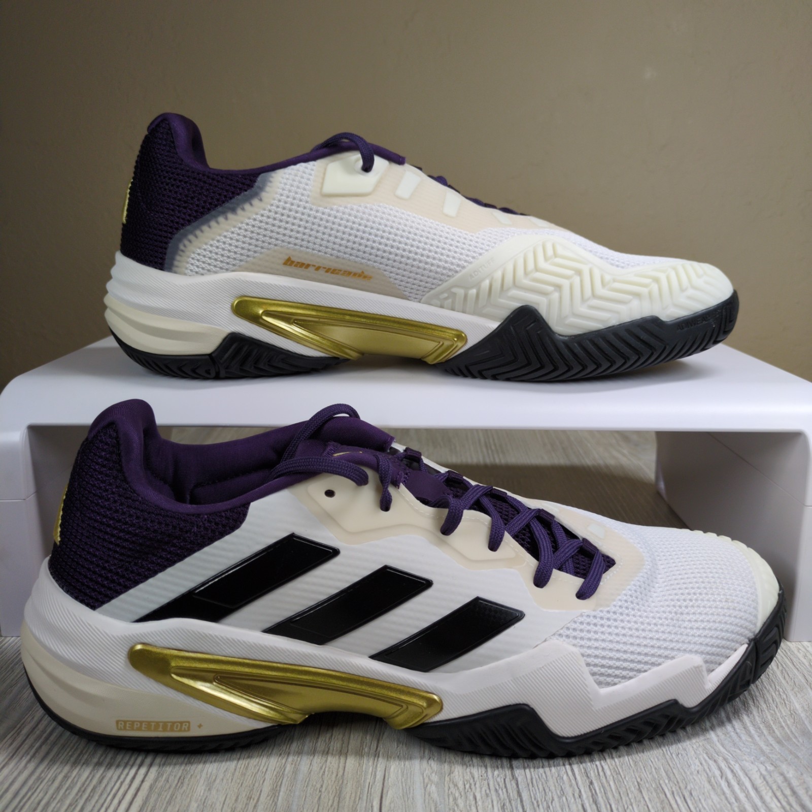 Adidas Barricade 13 NM Tennis Shoes Sail White/Purple Mens Size 12 New JR1499