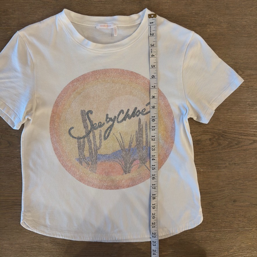 See By Chloe Sunrise Tee-White Powder-Graphic print-Short Sleeve Designer Top-S