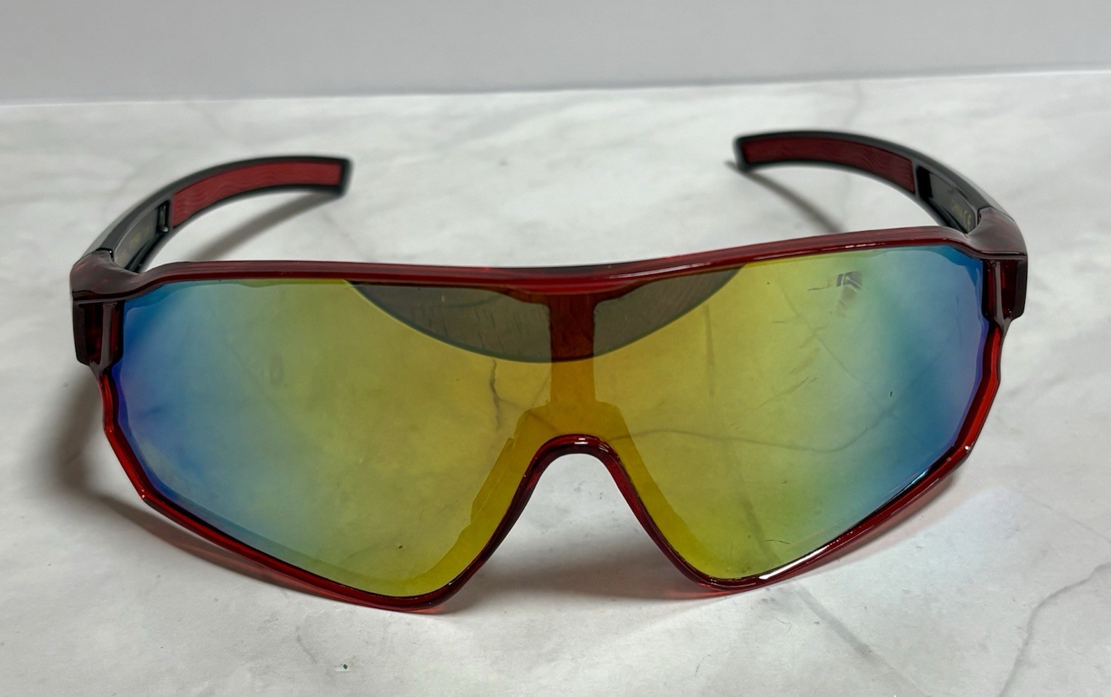 XLoop 8X3631 Black/Red Wrap Sunglasses Plastic Frames Mirror Lenses For Men READ