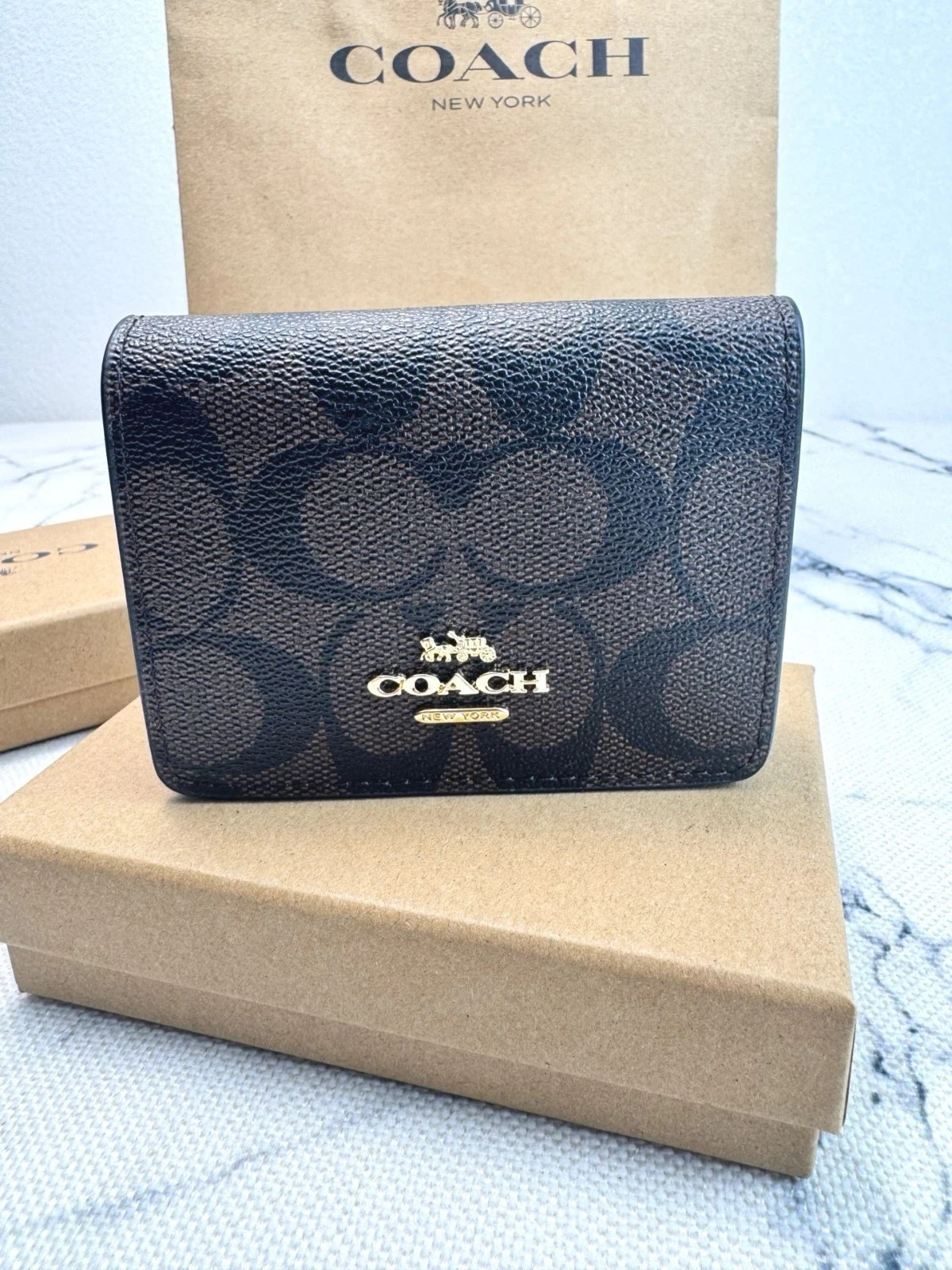 NWT Coach Mini Wallet On A Chain Signature Canvas With Charms CZ278 NEW