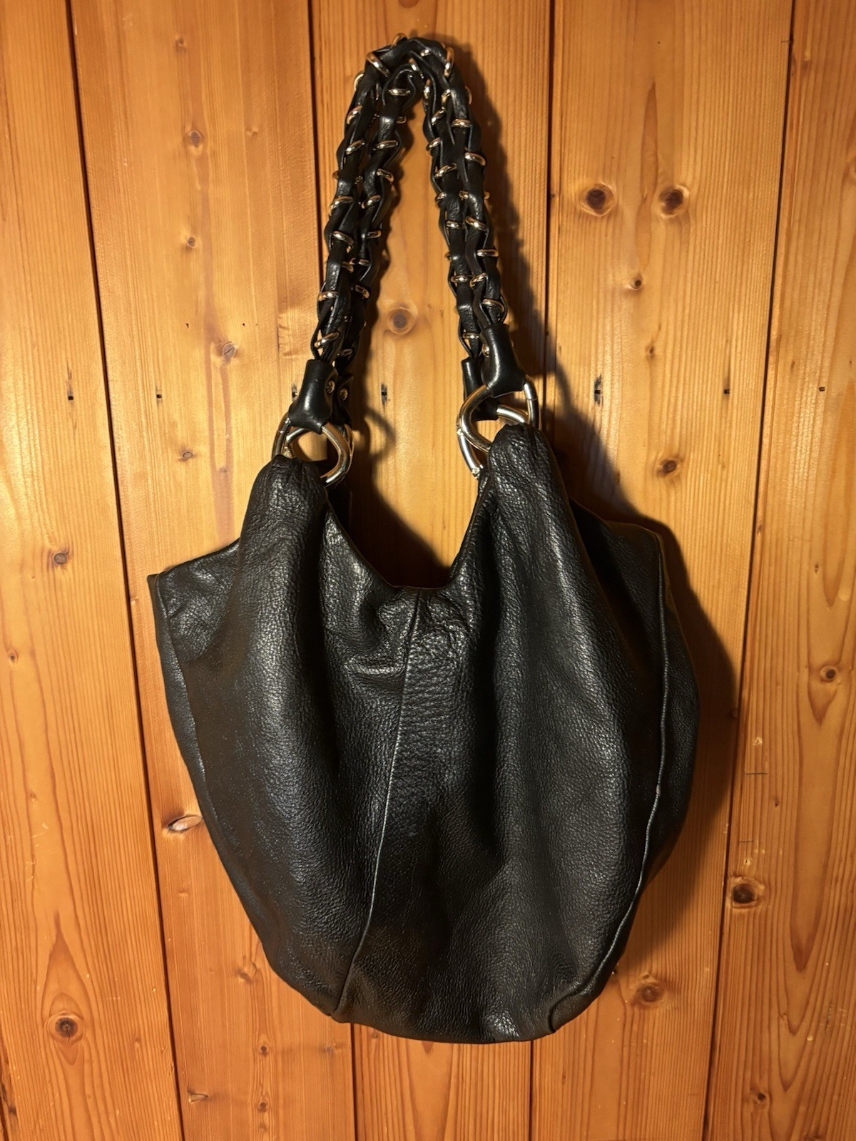 Elliott Lucca Black Pebbled SOFT Leather Shoulder Bag Hobo Slouch Purse