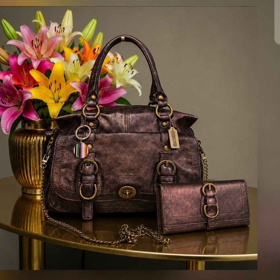 Coach GARCIA LEGACY 2008 Bronze Metallic Sachel w/ Wallet & Coach Legacy Charm