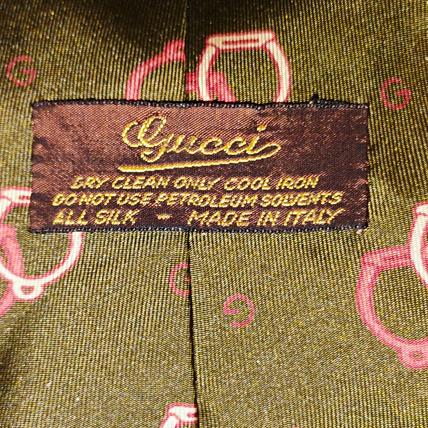 Gucci Men’s Woven Silk Tie Green Pink Red Geometric GG Logo Pattern