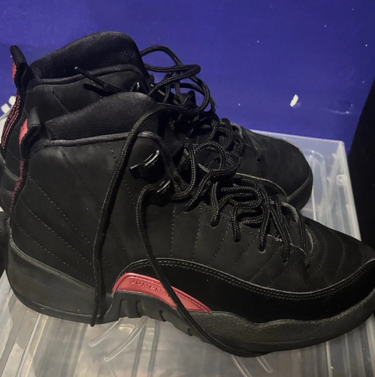 Jordan 12 Retro Black Rush Pink (GS) Teens Black/Red Mid Top Lace-Up Sneaker