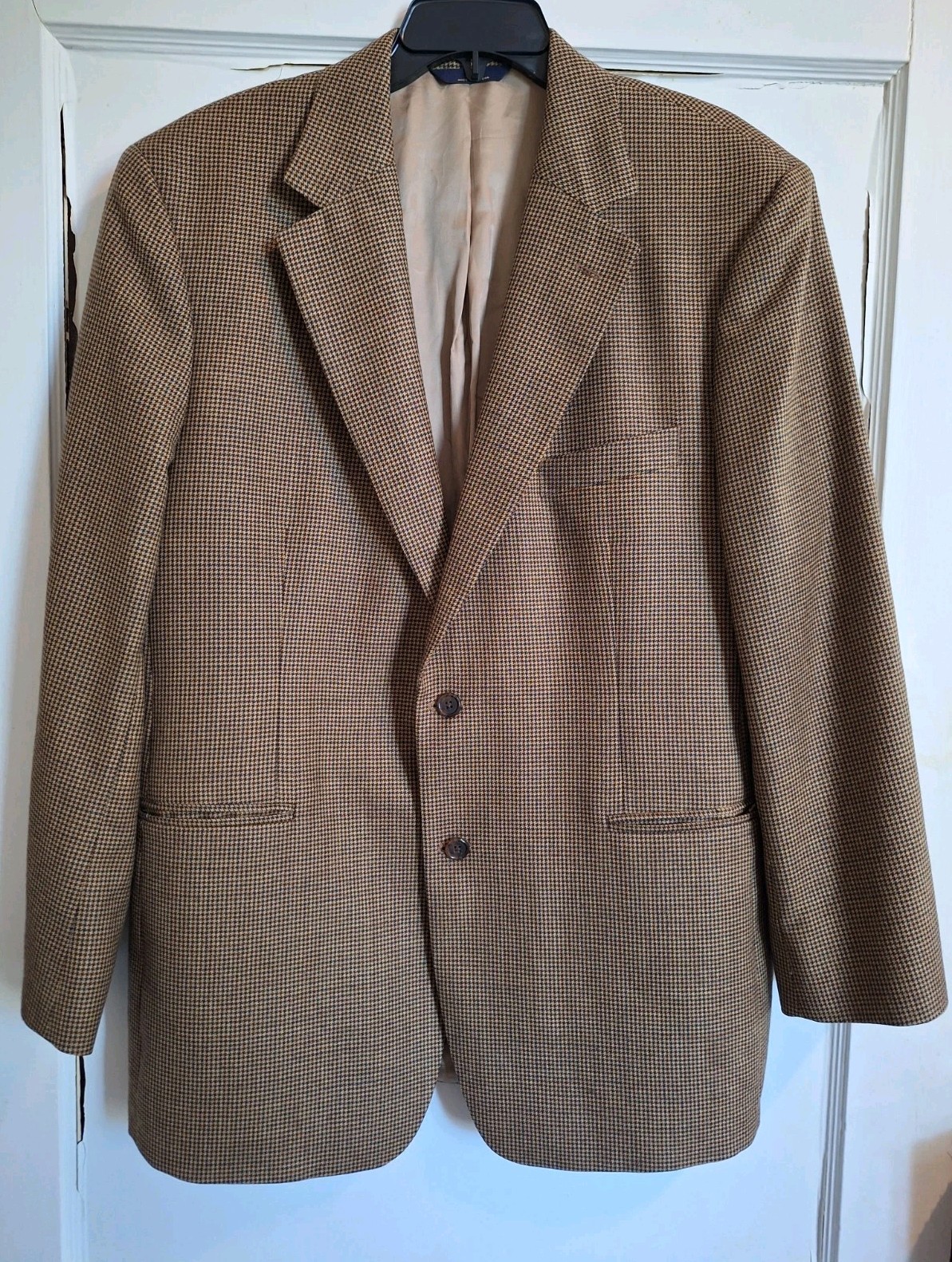 Vintage Brooks Brothers 346 Tan Hounds Tooth 100% Wool Sport Coat Blazer Jacket