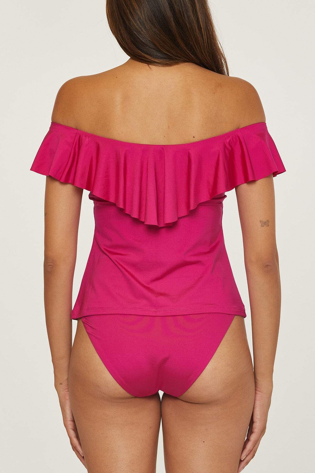 Trina Turk Monaco Ruffle Off Shoulder Tankini Top Womens Swimwear Multi Color
