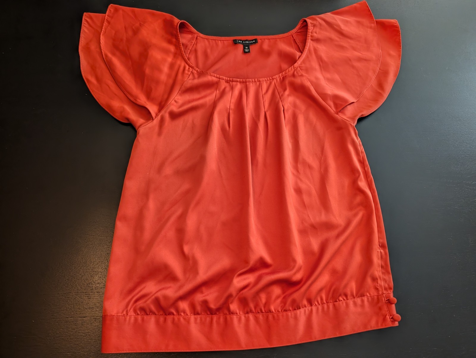 The Limited Orange Short Sleeve Button Accent Scoop Neck Blouse XS