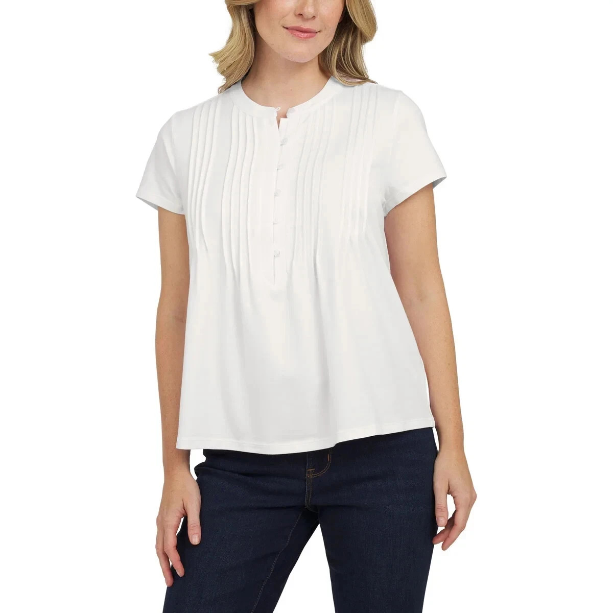 Lands’ End Women’s Short Sleeve Pintuck Blouse(1859436)