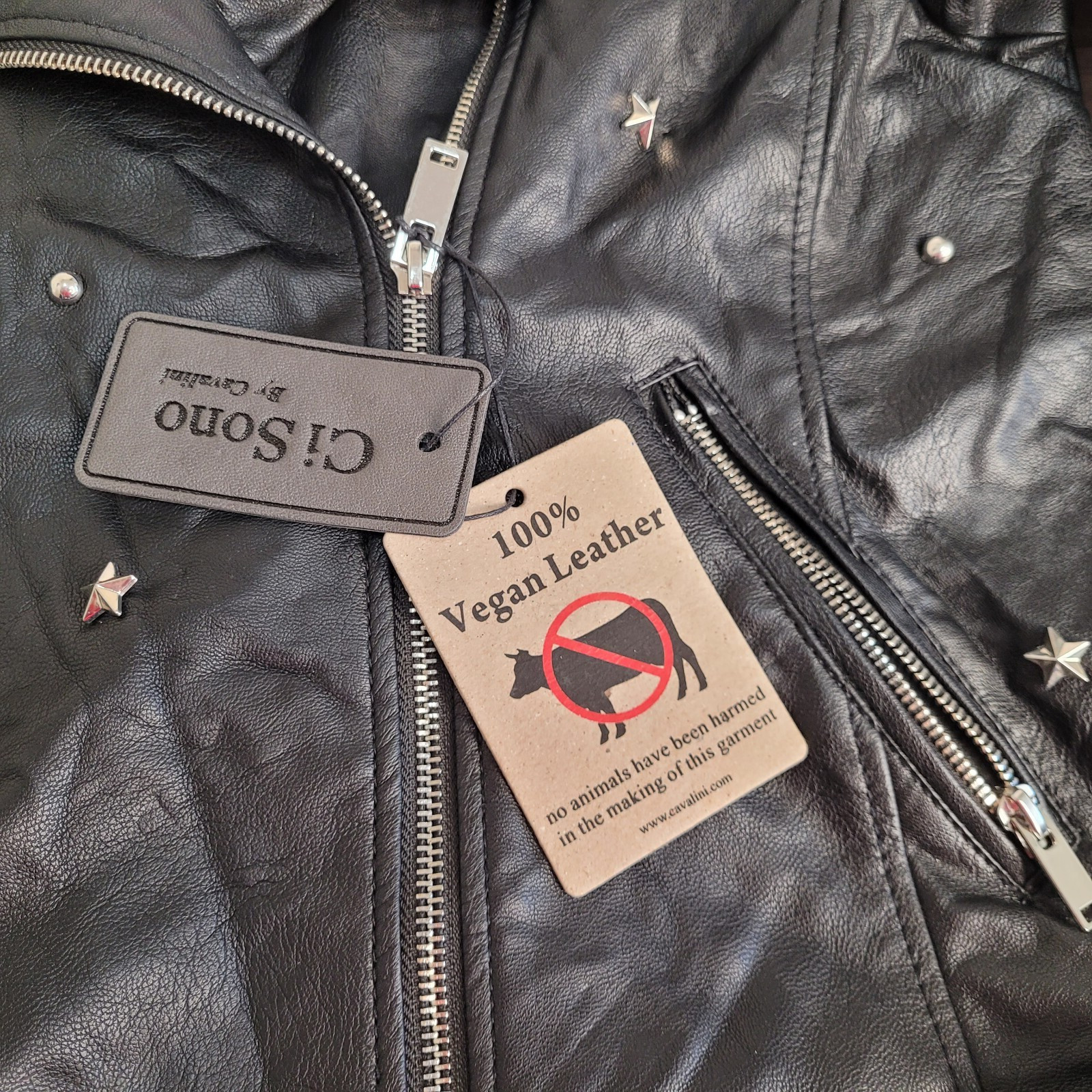 CI SONO By CAVALINI Jacket Womens Large 100% Vegan Leather Lined Bomber Moto
