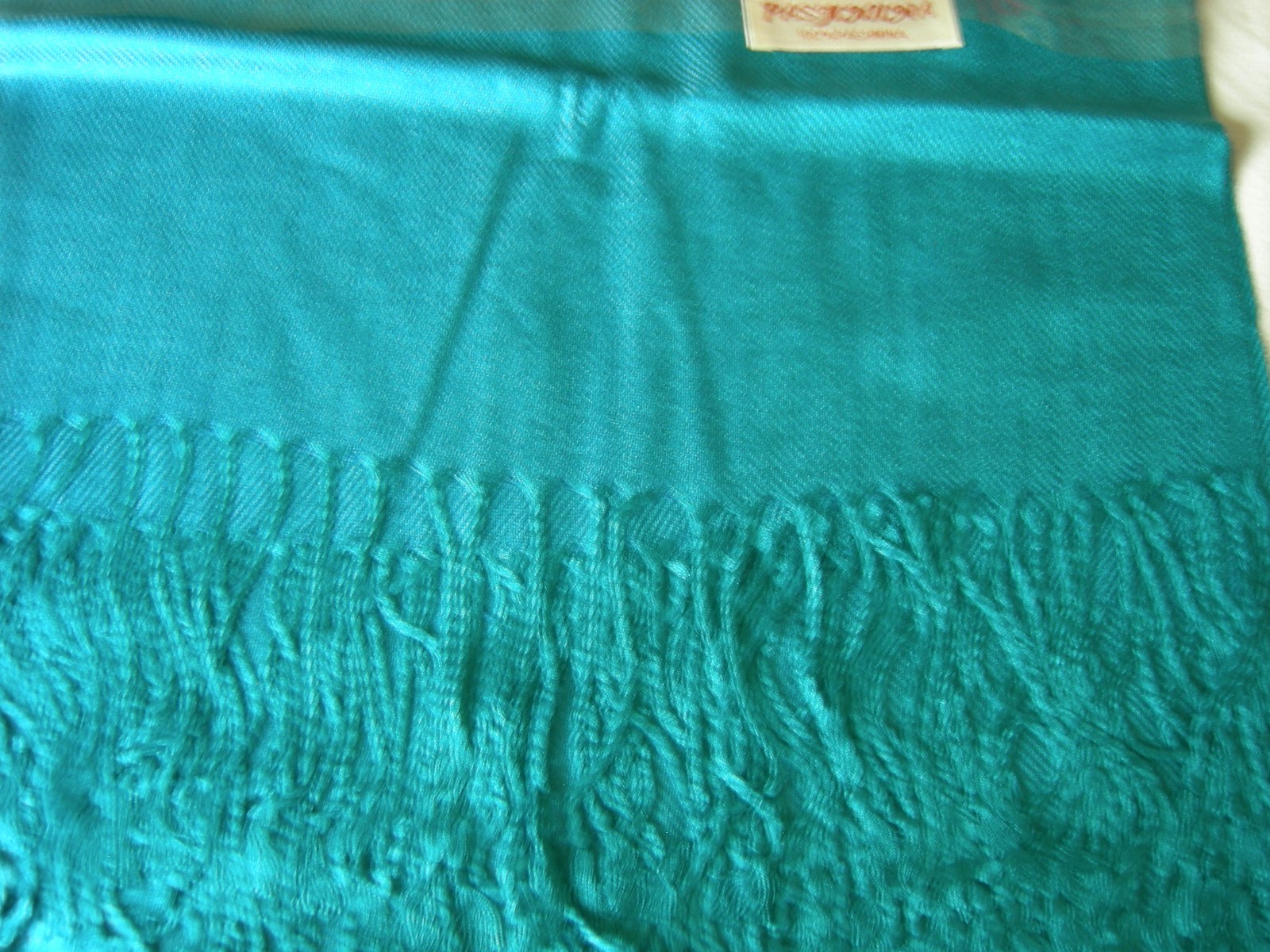 NIP Aqua/Dark Teal Pashmina Scarf- 100% Pashmina -27″ x 75″ w/3″ Fringe