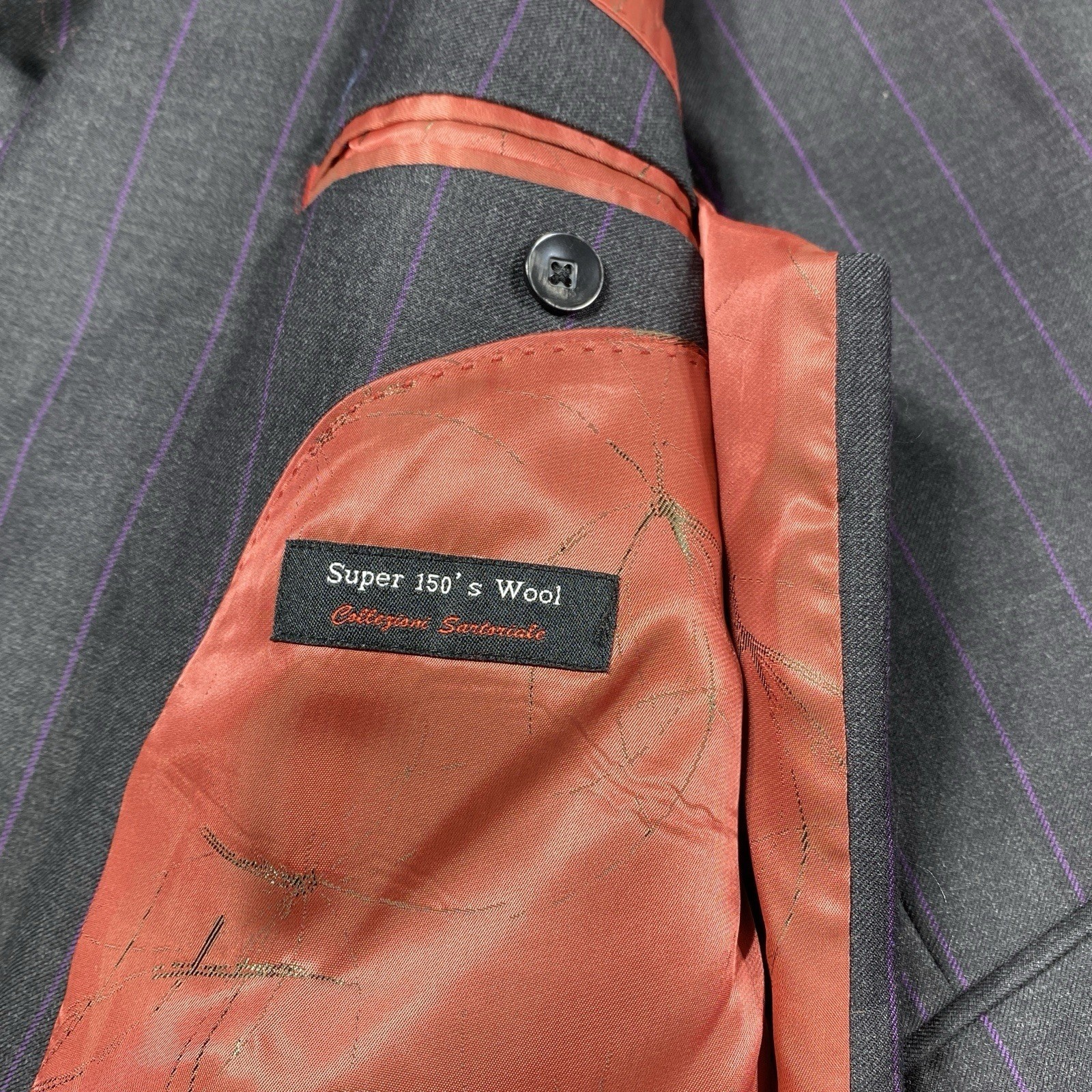 Tiglio Rosso 3 Piece Suit 36L Striped 150s Wool Blazer Vest Pleat Pants Italy