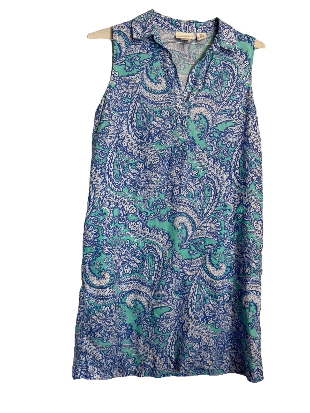 Cynthia Rowley- Light Shades Of Blue-100% Linen Paisley Sleeveless Sundress-Sz.8