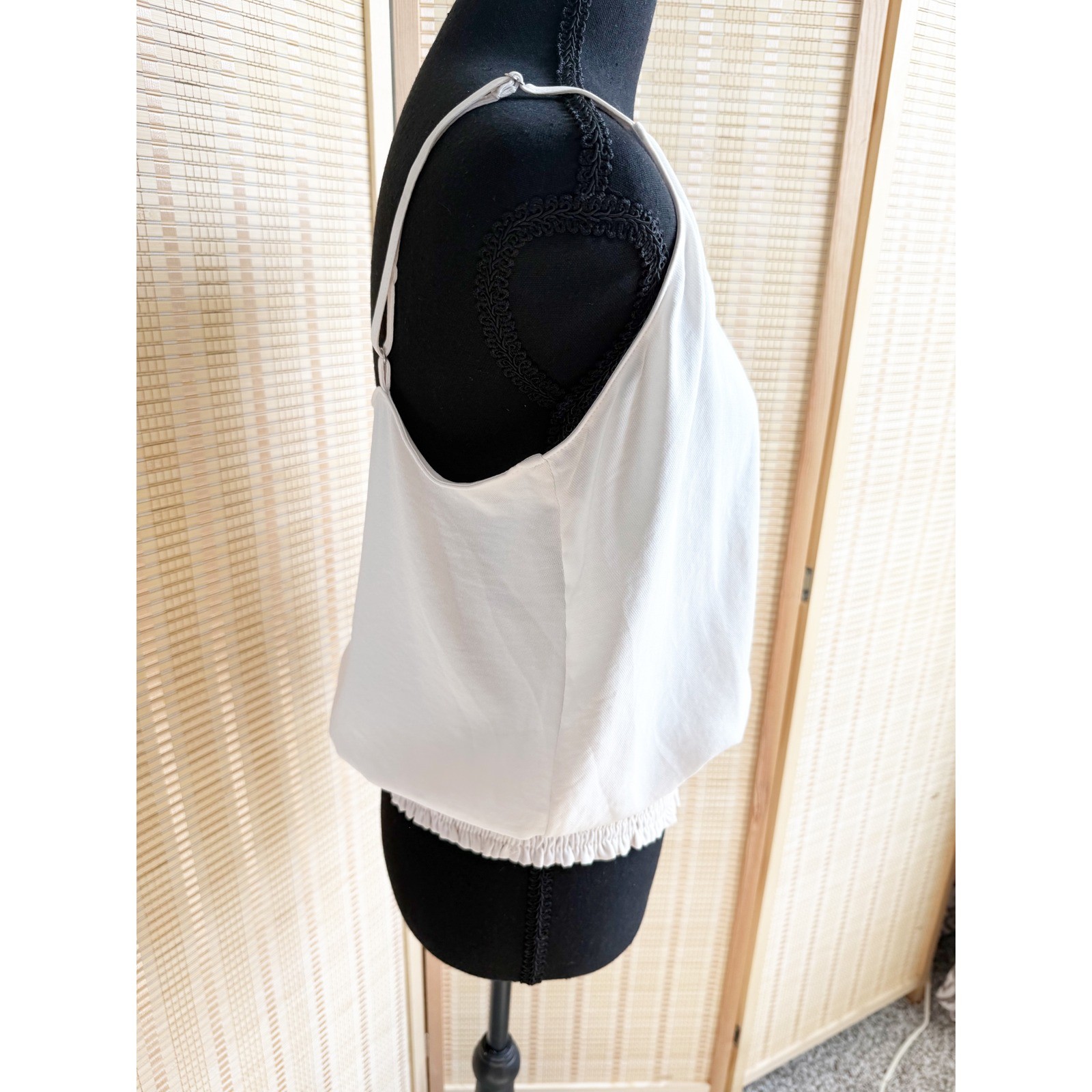 Naked Zebra | Effortless White Surplice Drape Top | Smocked Hem Medium