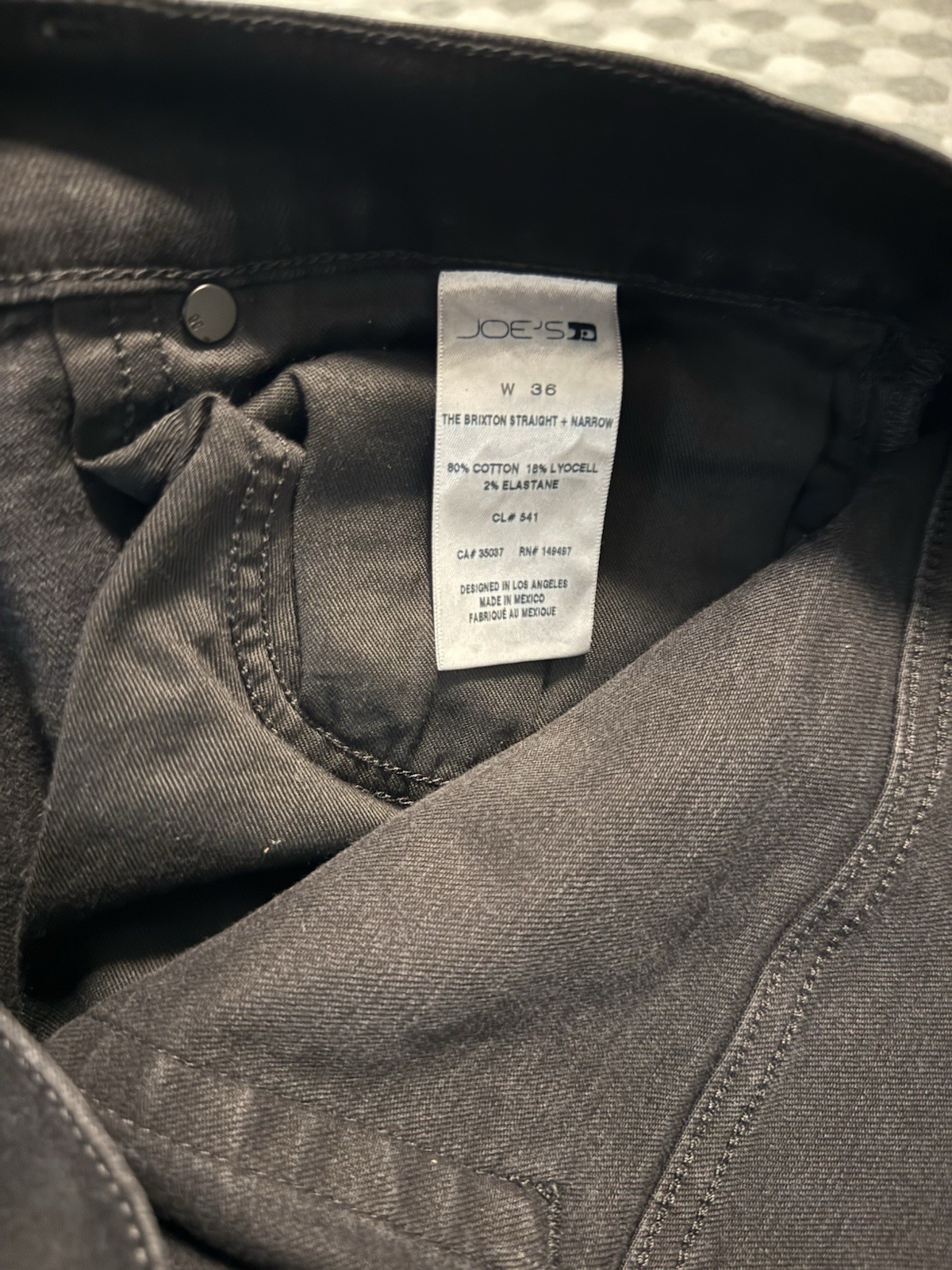 Joe’s Men’s Black Slim Straight Jeans Dark Wash Cotton Denim Mid Rise Sz 36