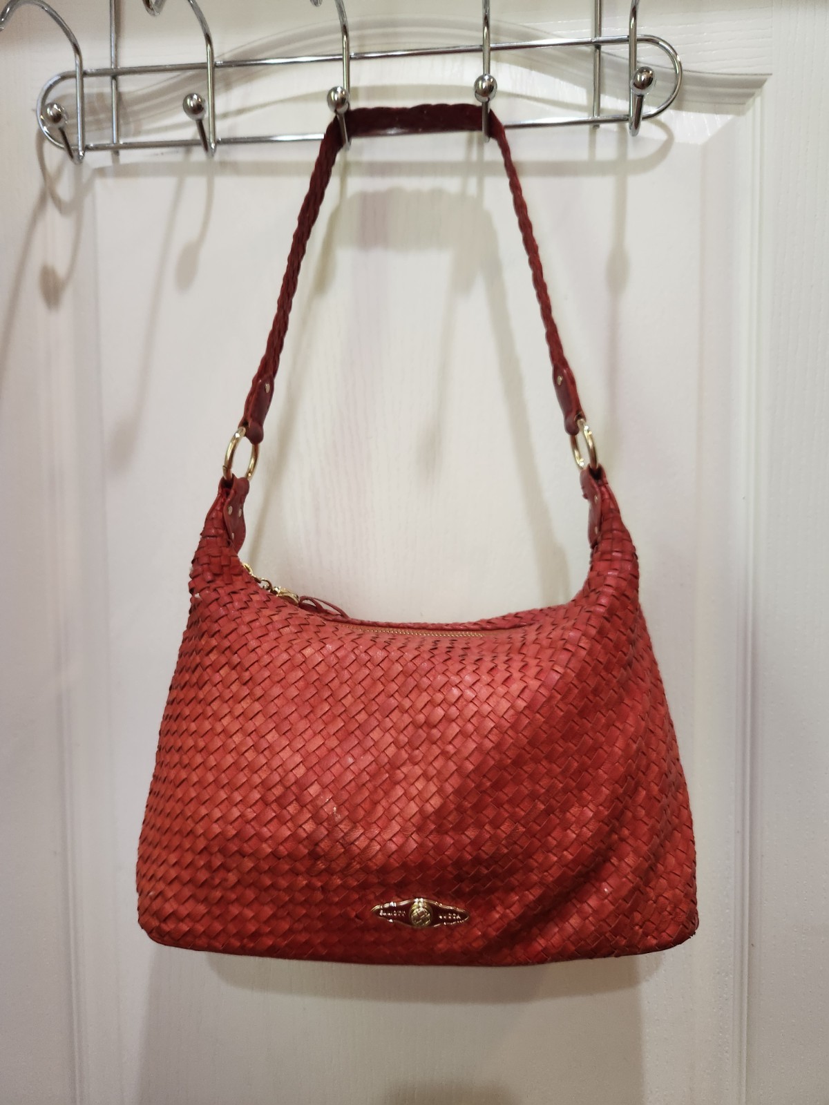ELLIOTT LUCCA RED WOVEN LEATHER HANDBAG MED 9 X 14