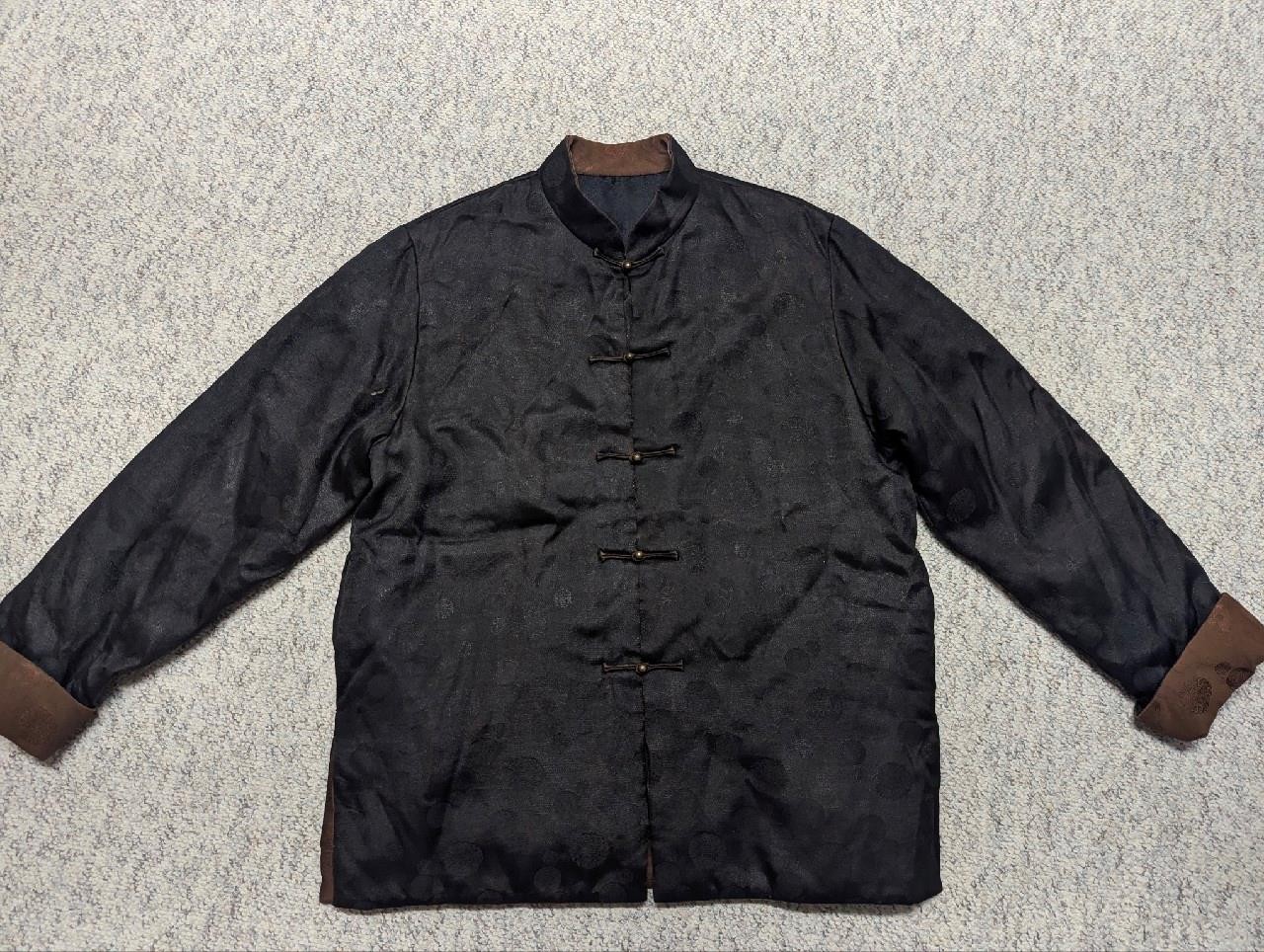antique 1900s tunic CHINESE oriental asian TUNIC insulate jacket L black vintage