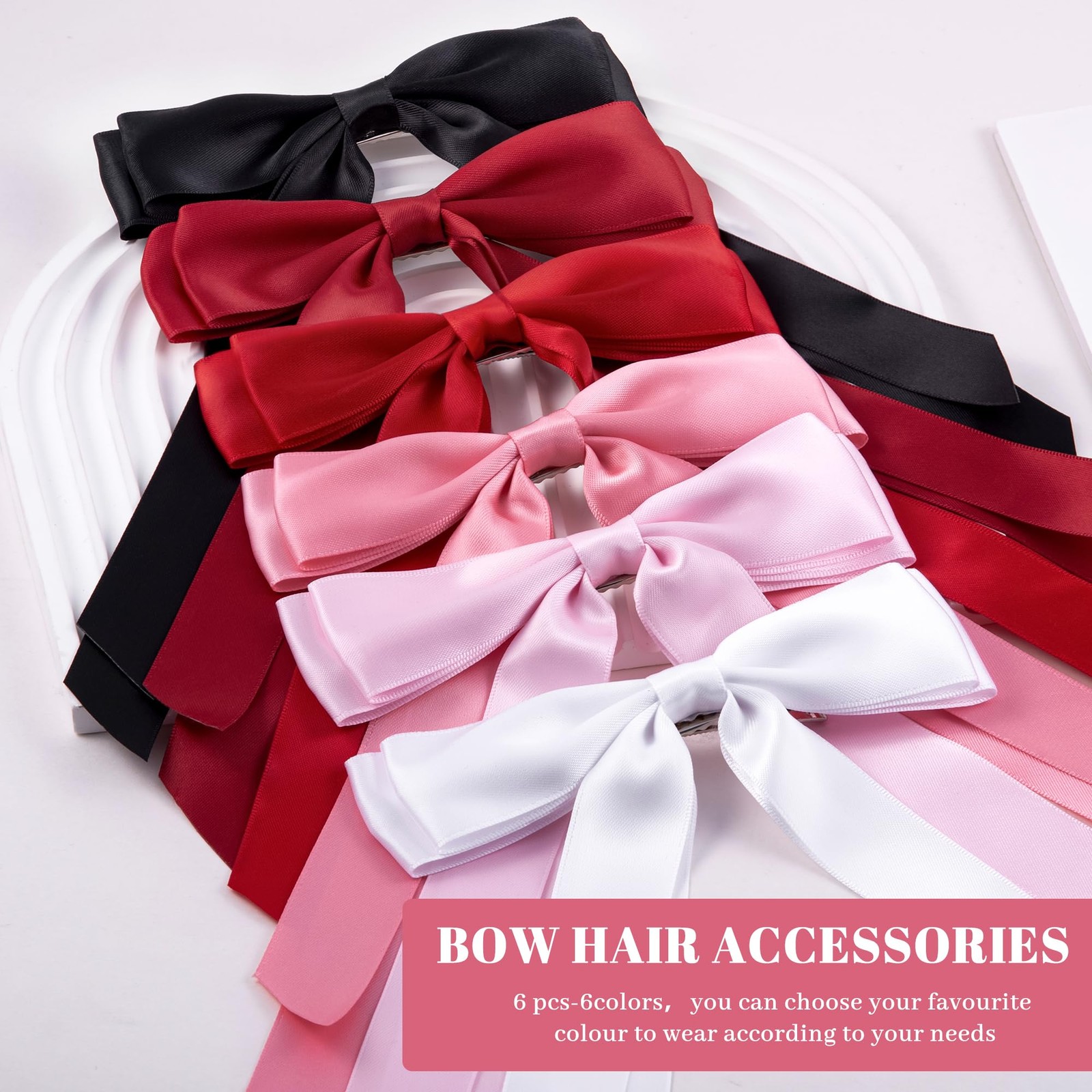 hisial Hair Bows Black White Pink Red Ribbon Clips