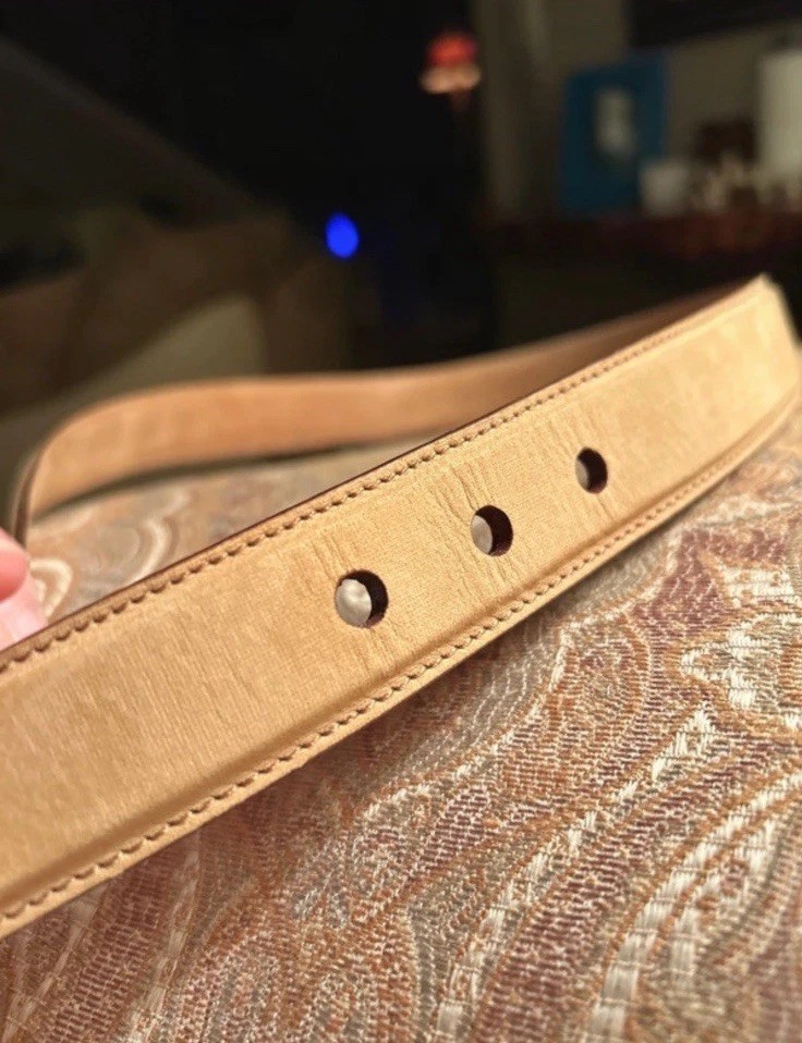 Georgio Armani Tan Brass Pin Leather Belt MADE IN ITALY 75/30 Women 34” Long