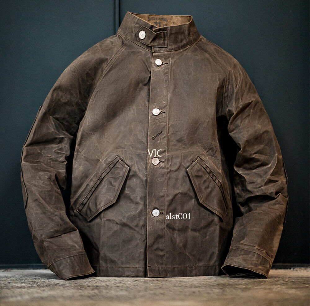 Men’s Motorcycle Jacket Canvas Waxed Heavyweight Work Jacket Coat Casual Top