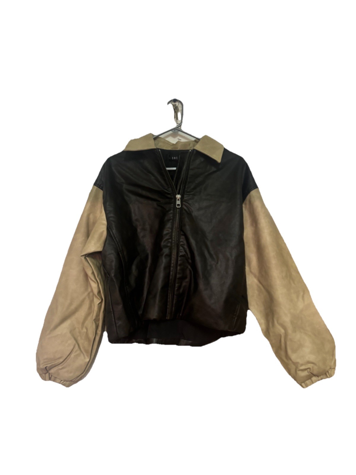 Lioness Women’s Bomber Jacket Black/Beige Full Zip Long Sleeve Size 10 Short