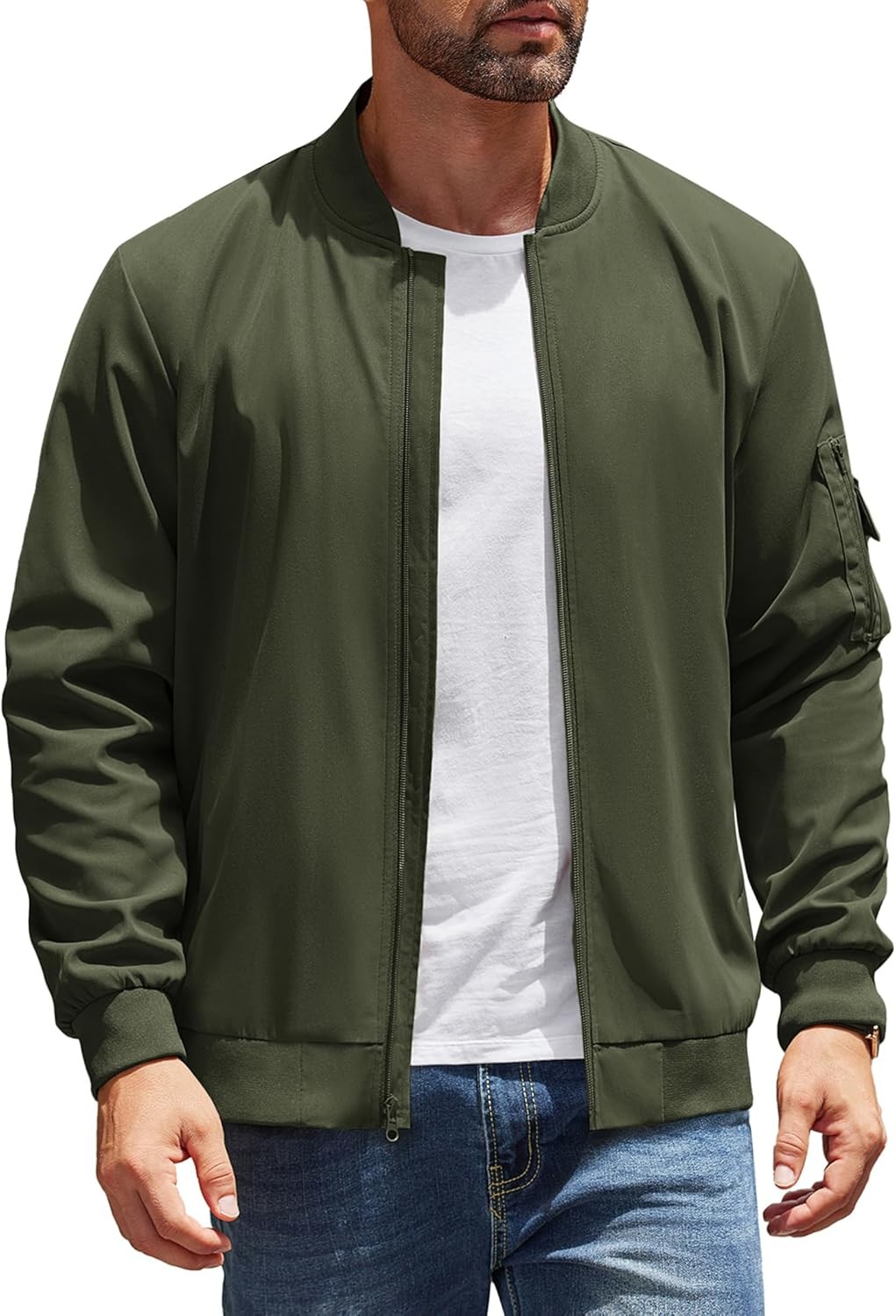 Men’s Lightweight Bomber Jacket Casual Windproof Zip Up Coat for Spring Fall