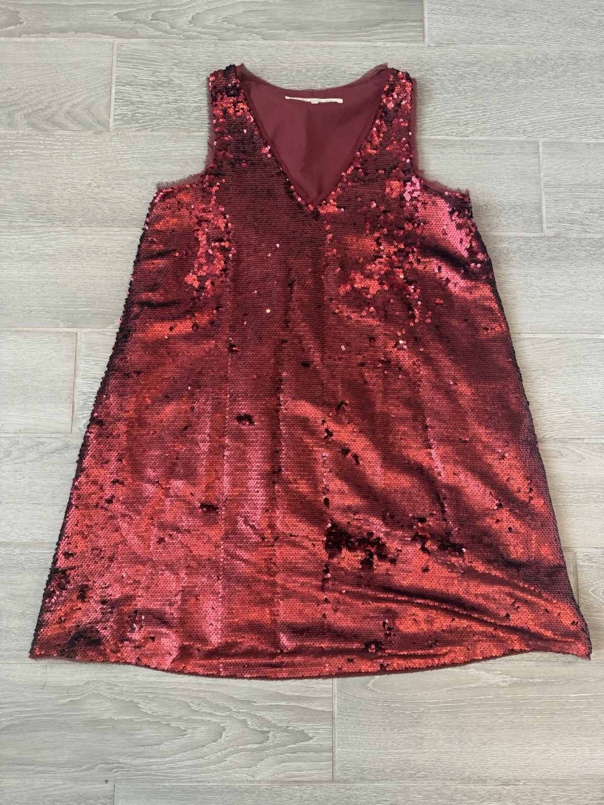 RACHEL Rachel Roy Red Wine Sequin A-Line Sleeveless V-Neck Dress Women’s Size S