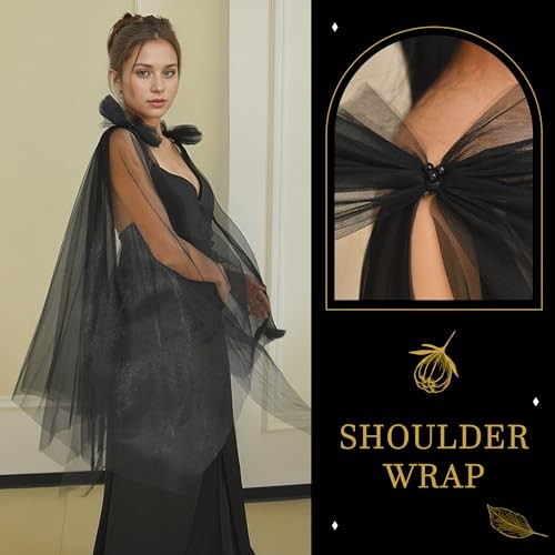 Pearl Shawl Wrap Shrug Bridal Cape Sheer Tulle White Elegant Wedding Cape Black