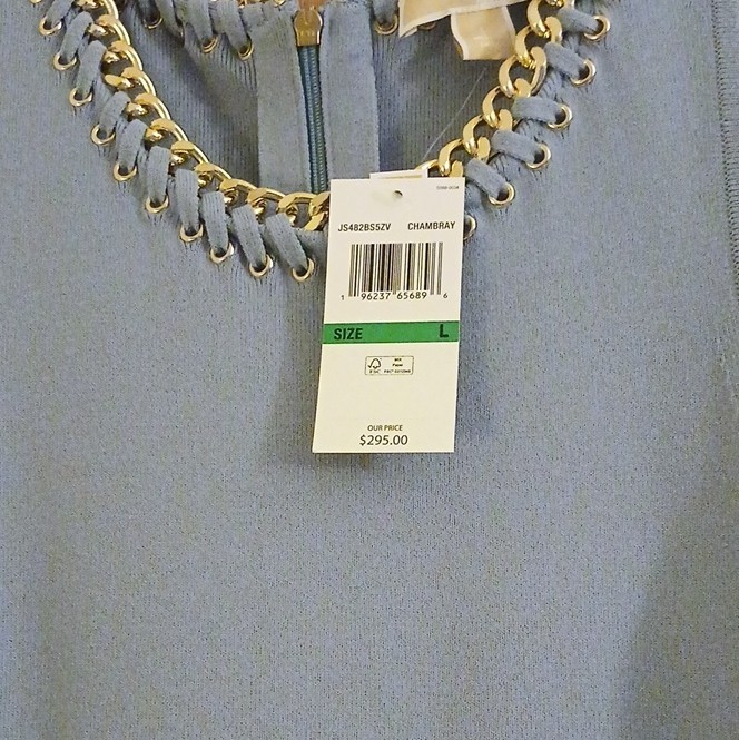 Michael Kors Women’s Blue Knit Rayon Sheath Dress S Chain Lace-Up Back Zip