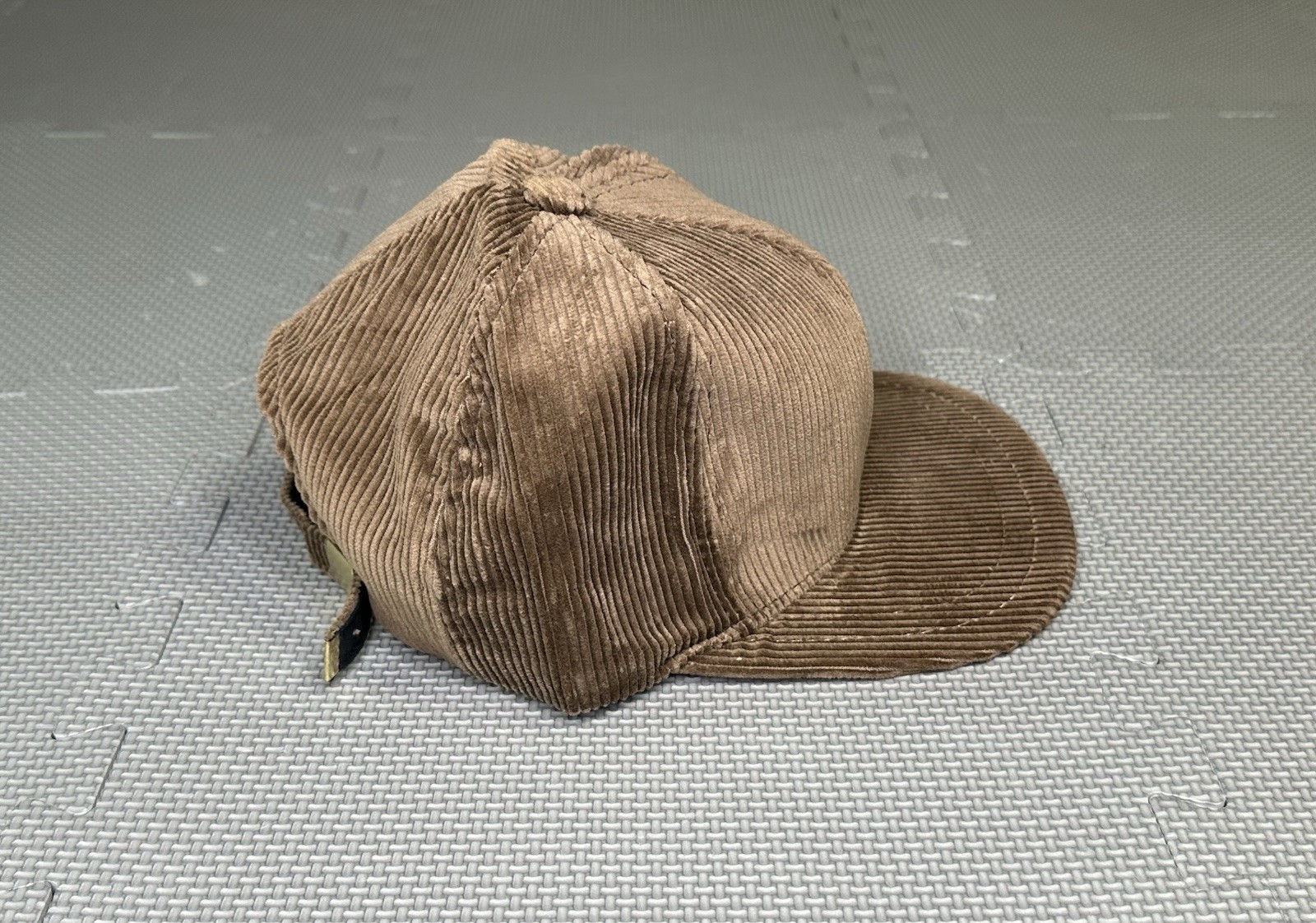 Vtg 80s 90s Brown Corduroy Cap Hat Made in USA Metal Buckle Closures Adjustable