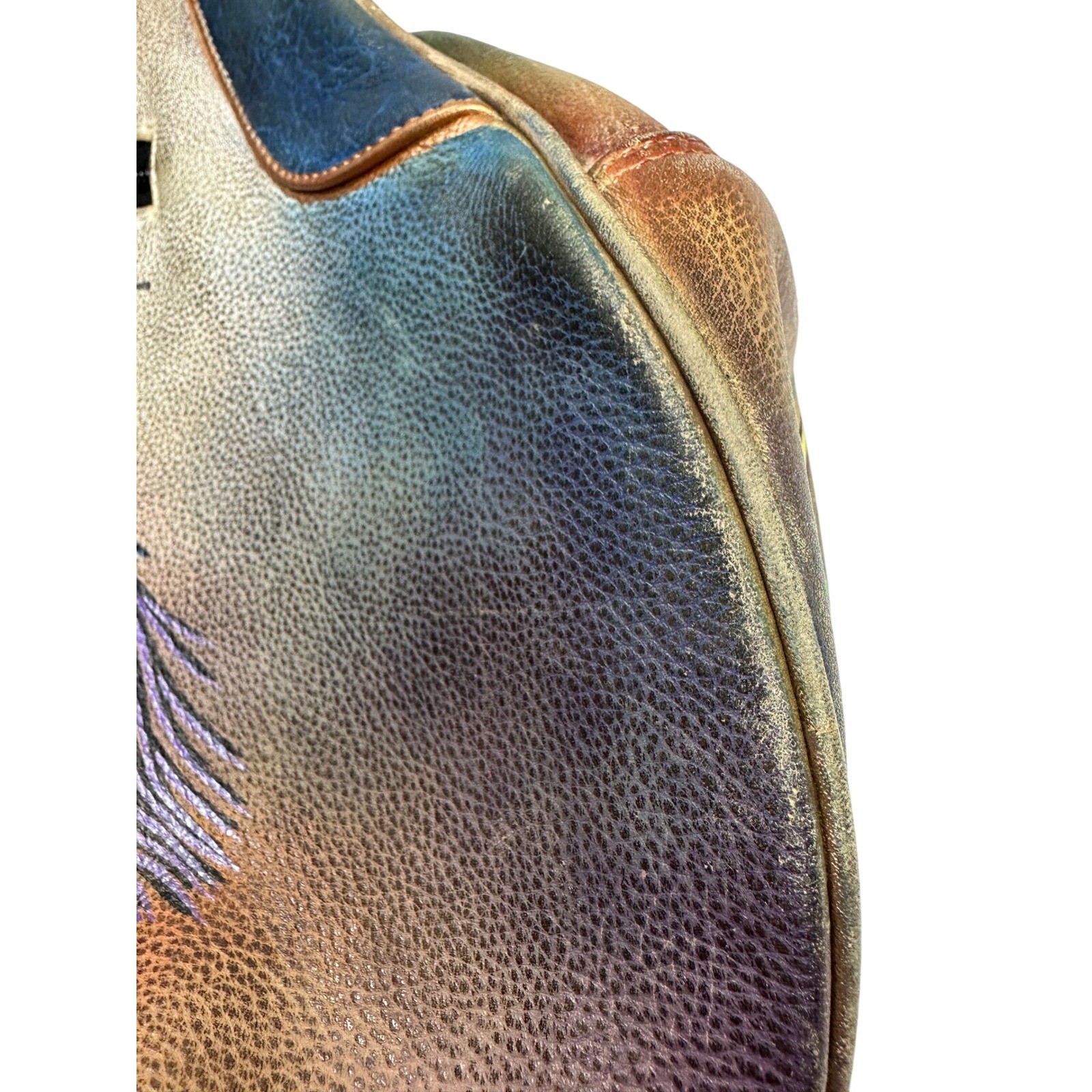 Anuschka Hand Painted Leather Peacock Riveted Floral Shoulder Hand Bag KC