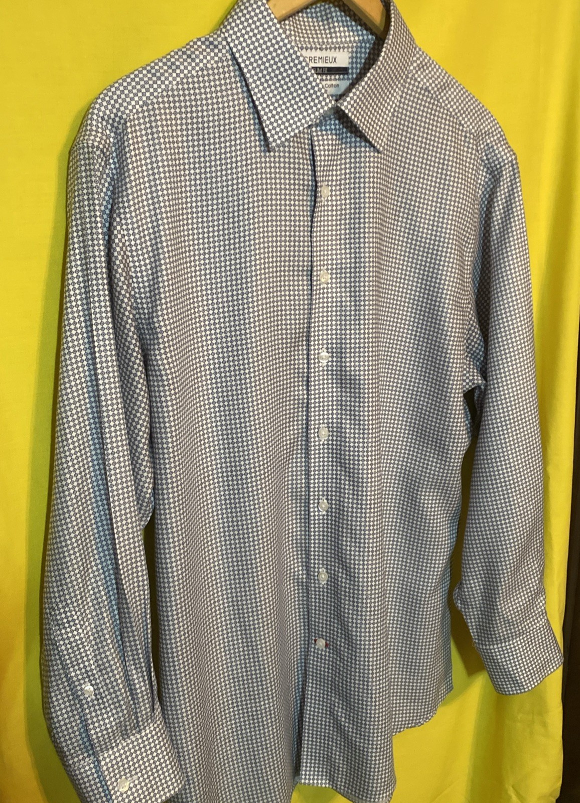 Cremieux Dress Shirt Mens 16.5 Blue Geometric Slim Fit Pima Cotton Non Iron