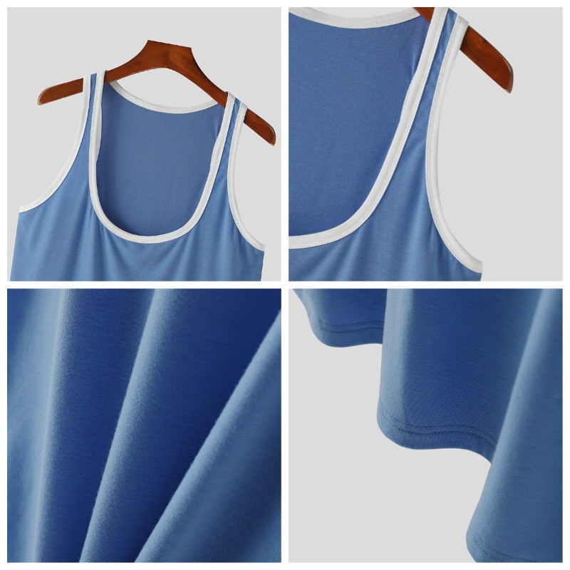Summer Deep U-Neck Tank Top for Gym Men Sports Training Sleeveless T-Shirt Sexy