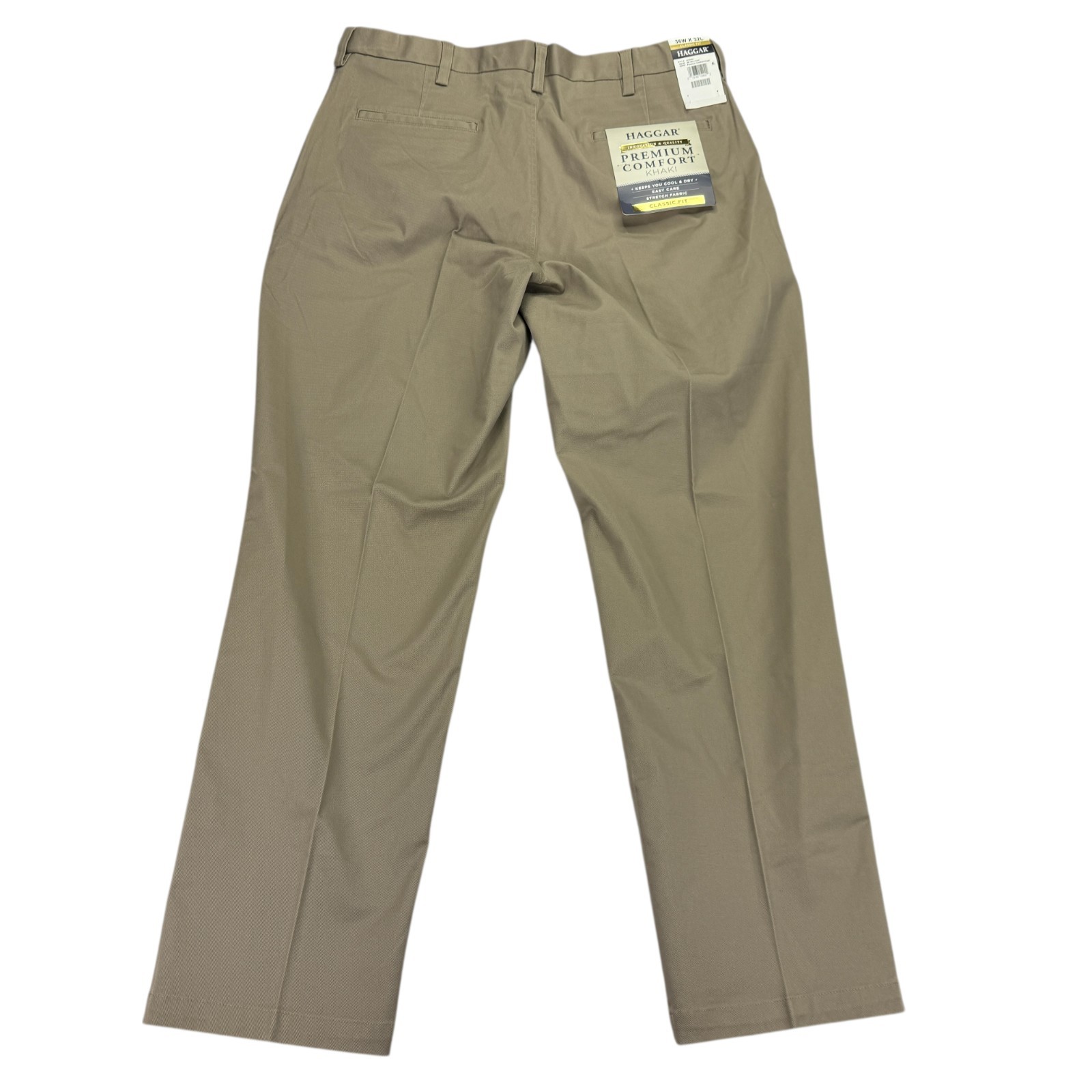 Haggar Mens 2-Way Stretch Premium Comfort Classic Fit Dress Pants Khaki 36×32