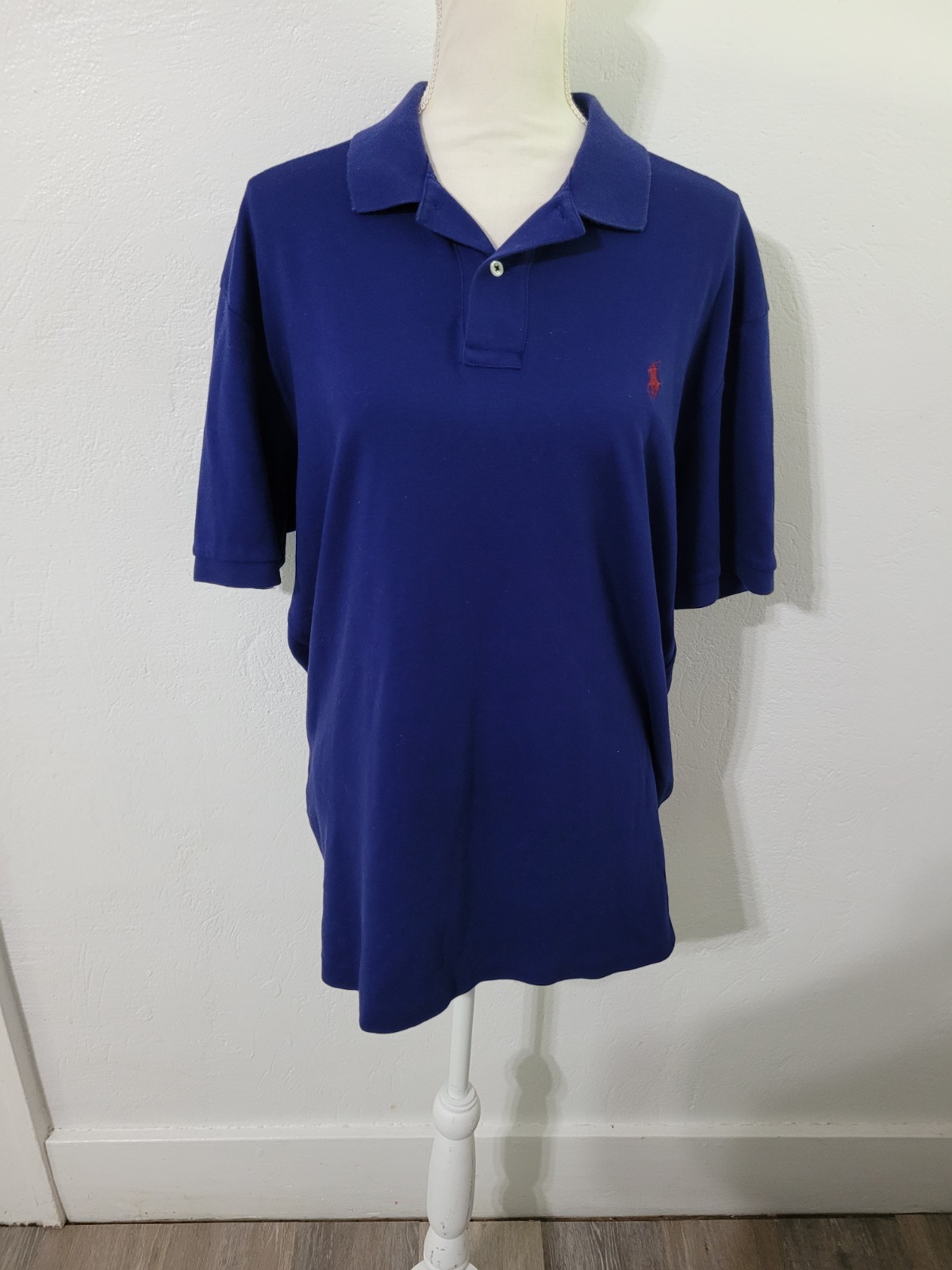 Blue Polo Ralph Lauren 100% Cotton Polo Preppy Business Casual Short Sleve L