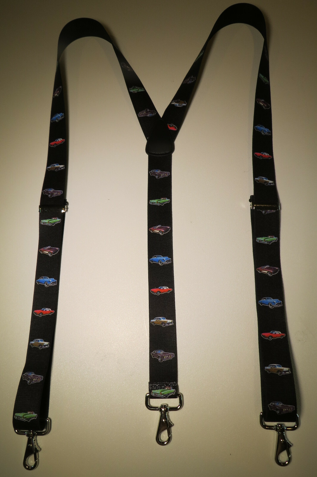 Men’s Y Style Suspenders, Collector Cars Design, Choice of Attachment, USA Made