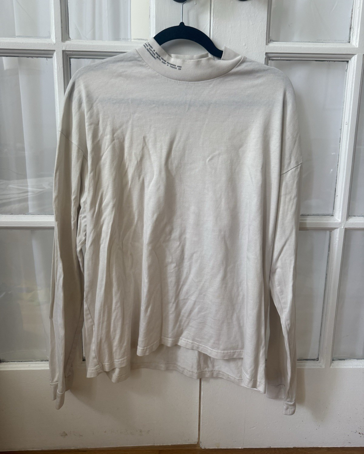 PANGAIA Men’s White Mock Neck Long Sleeve T-Shirt Organic Cotton Seacell