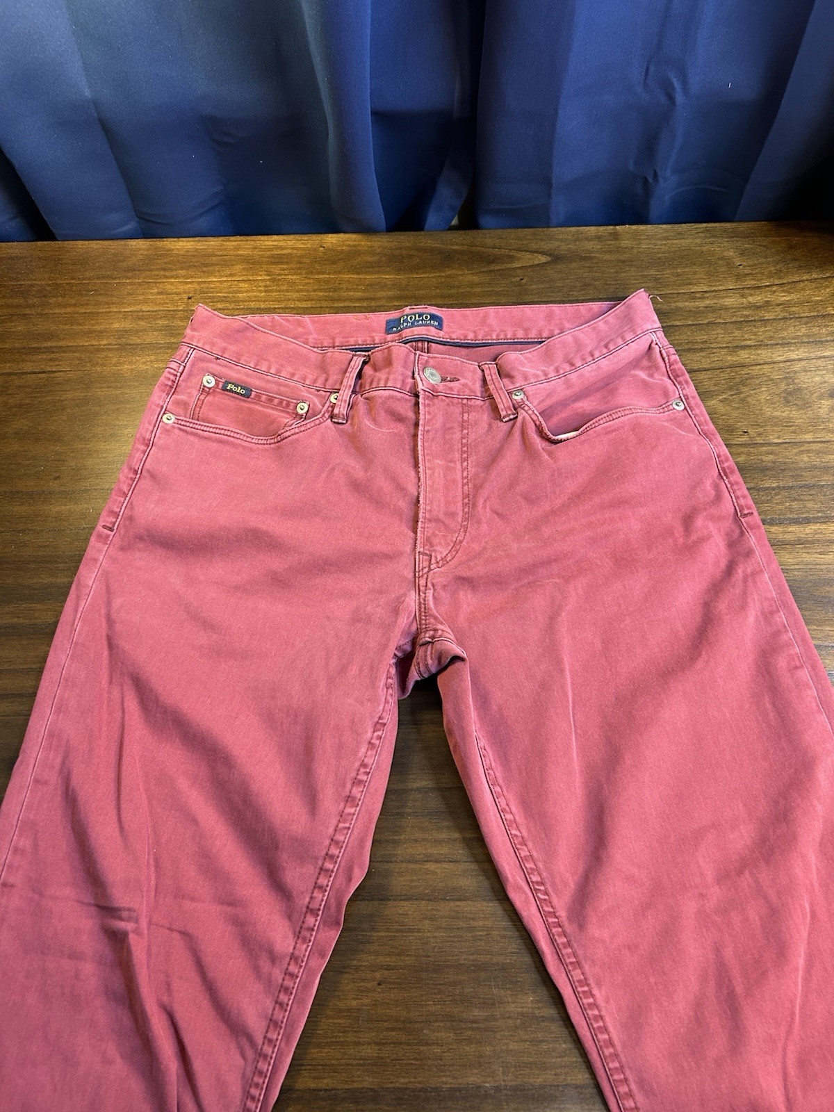 Men’s Maroon Denim Stretch Straight Fit Button Zip Fly Jeans Pant Size W32 L32