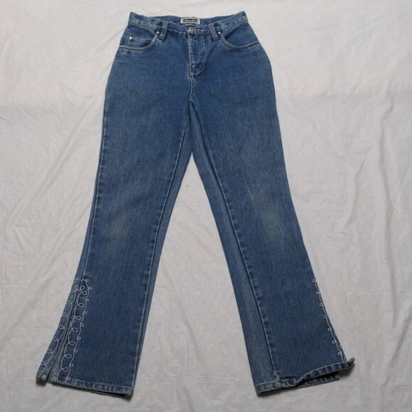 Xhilaration Vintage 90s High Rise Split Hem Embroidered Straight Leg Jeans Sz 5