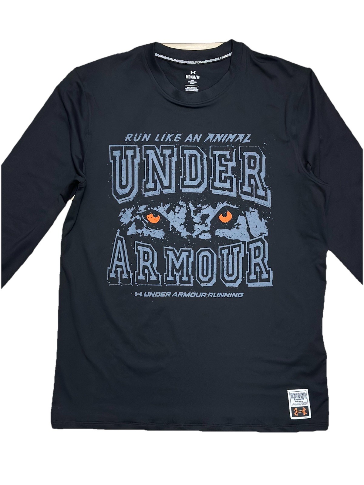 Under Armour “Run Like An Animal” Long Sleeve Running Shirt Black Fitted Size M