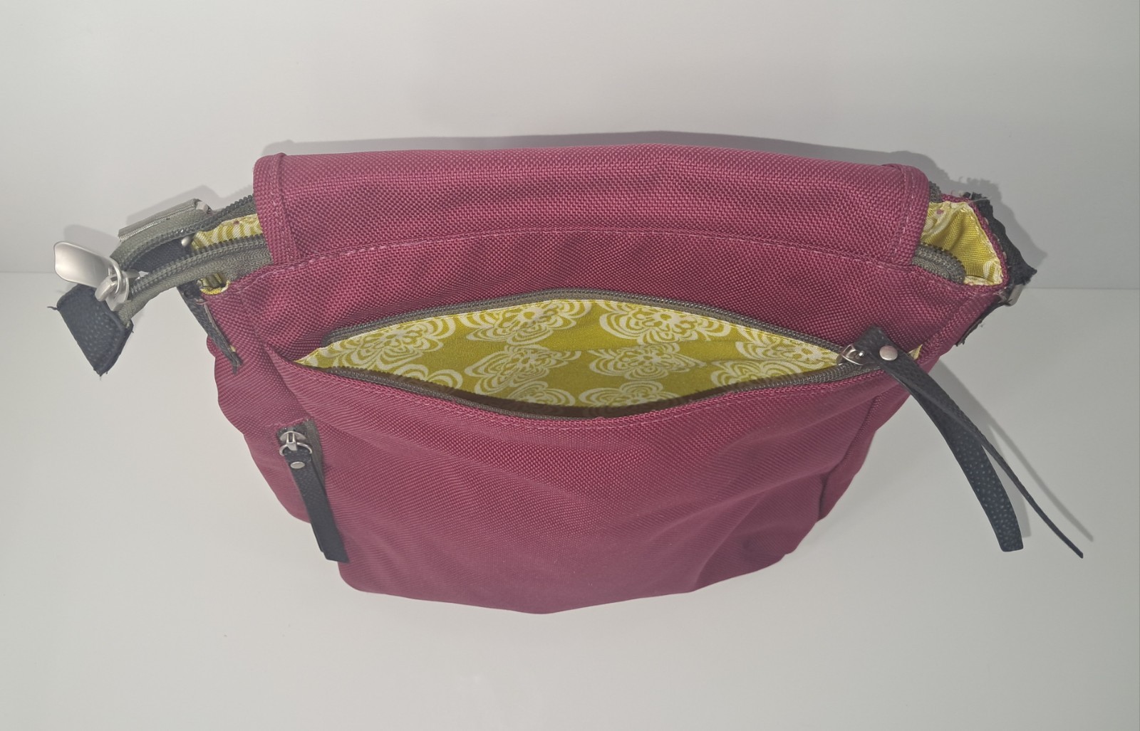 Haiku Jaunt Crossbody Bag Fuchsia Canvas Embroidered Floral Adjustable Straps