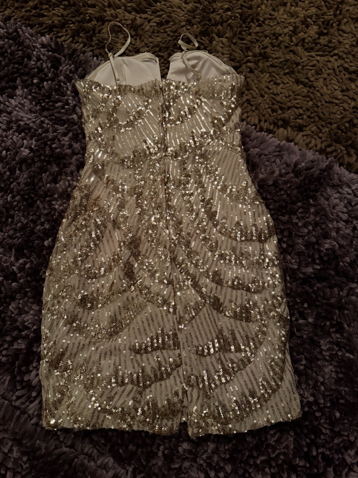 Emerald Sundae Gold Sequin Bodycon Mini Dress S Sweetheart Strappy Lined Zip